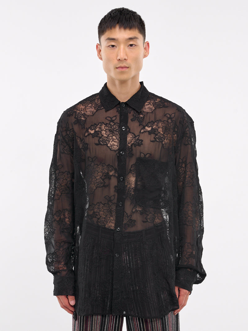 Oversized Sheer Shirt (242-MSH058-LACE-BLACK)