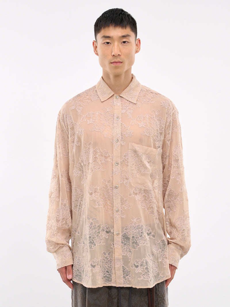 Oversized Sheer Shirt (242-MSH058-LACE-PEARL)