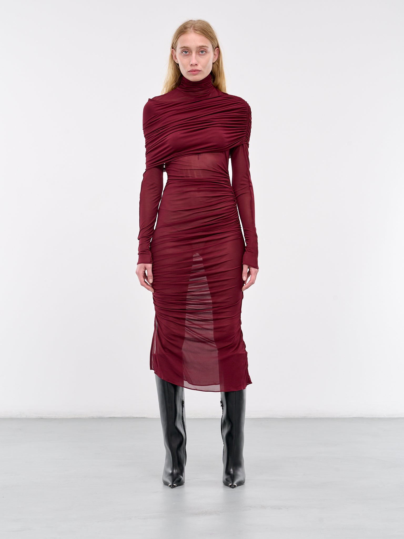 Ruched Midi Dress (24F1R016356011-BLOOD-RED)