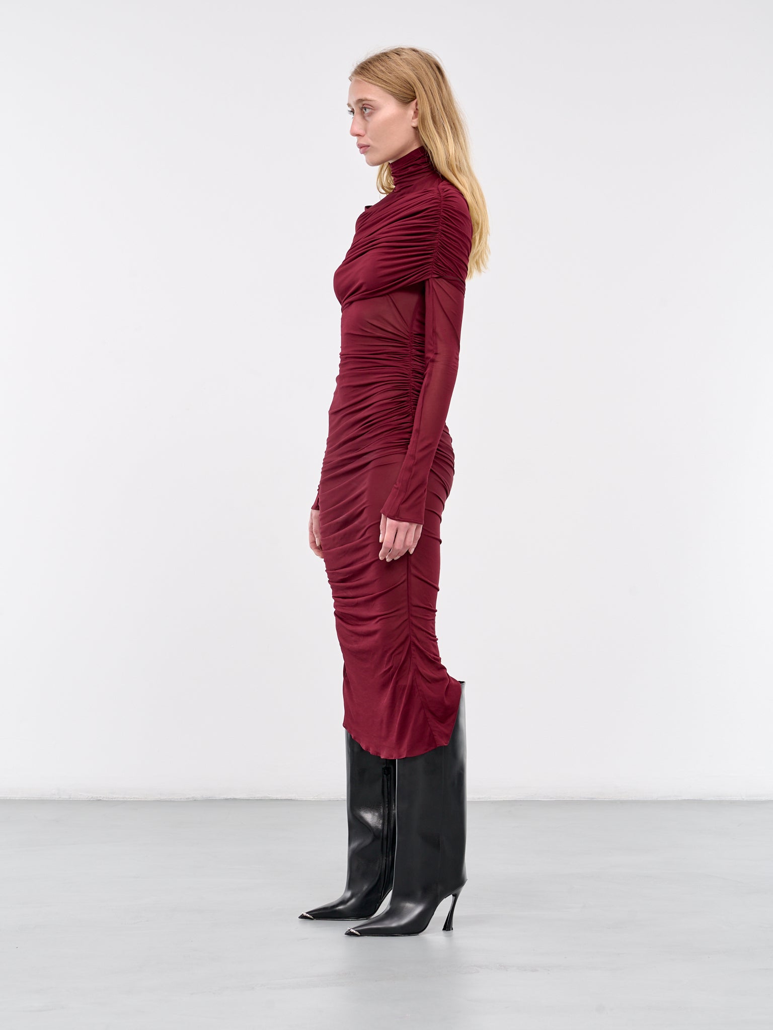 Ruched Midi Dress (24F1R016356011-BLOOD-RED)