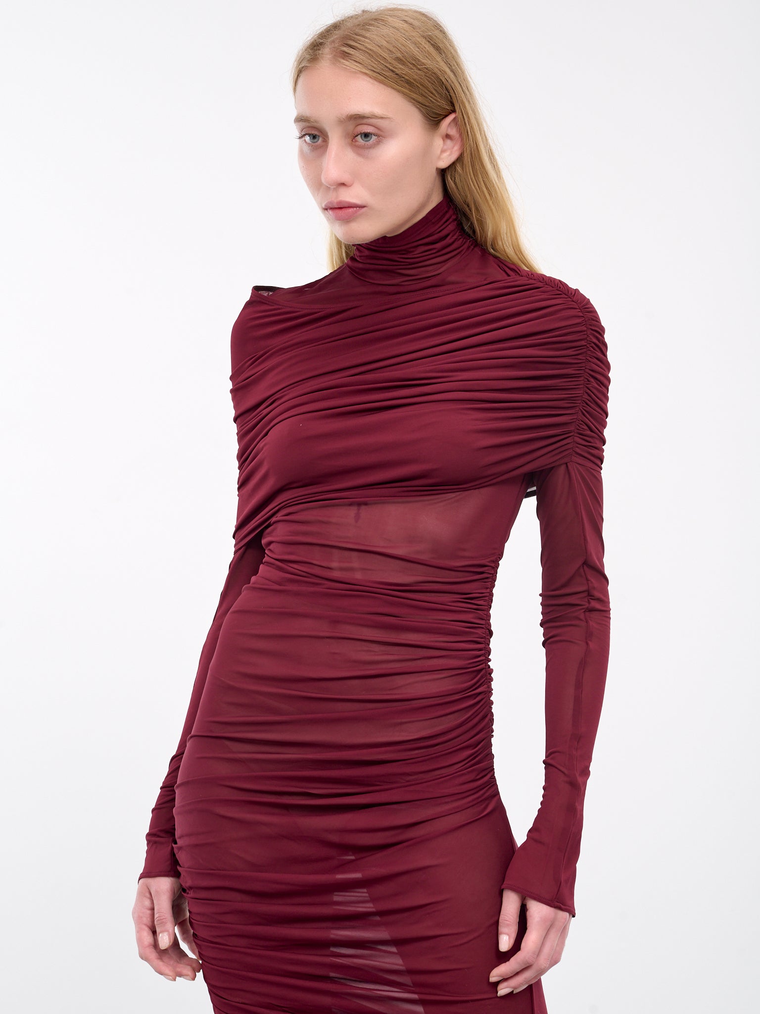 Ruched Midi Dress (24F1R016356011-BLOOD-RED)