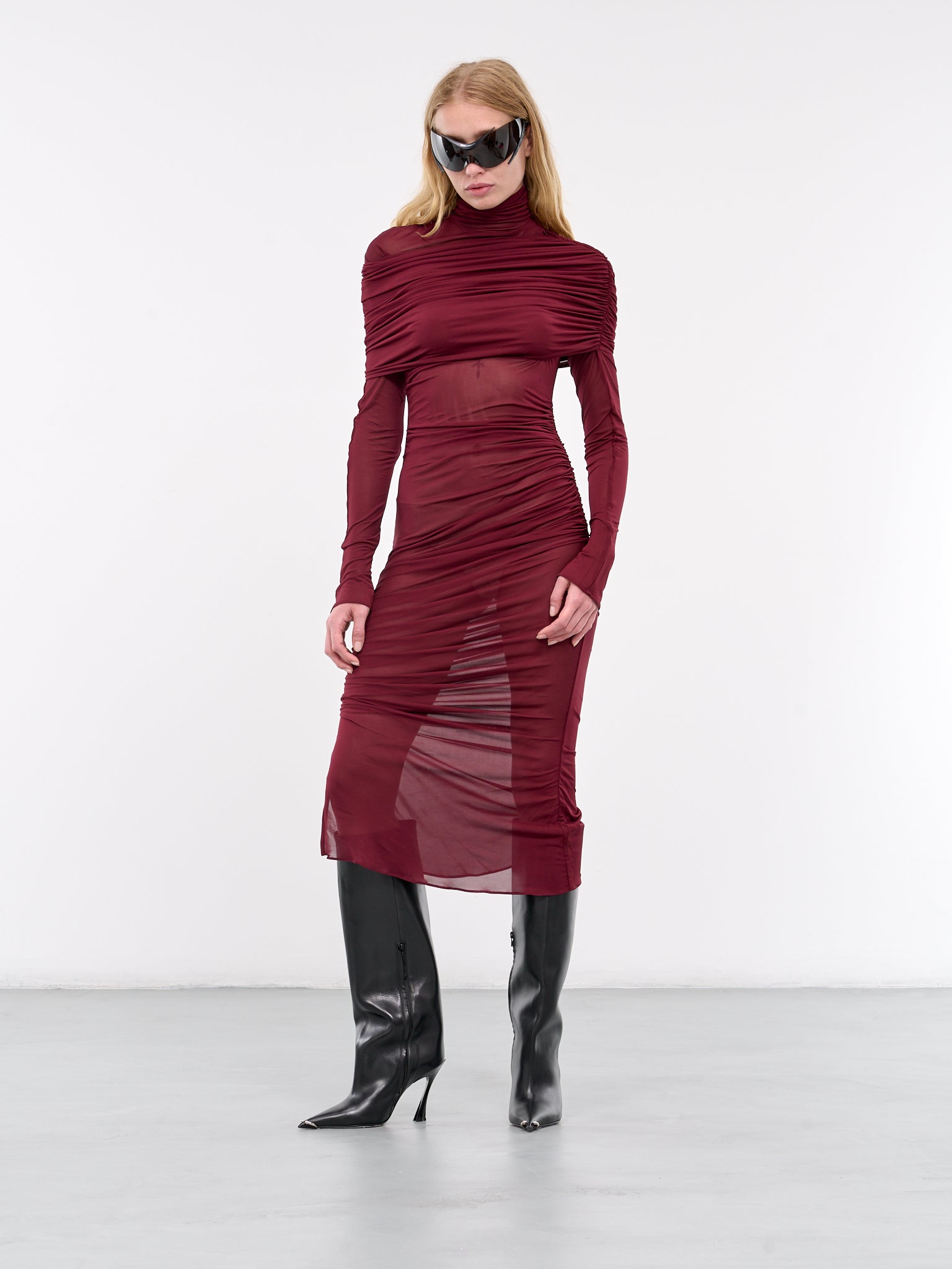 Ruched Midi Dress (24F1R016356011-BLOOD-RED)