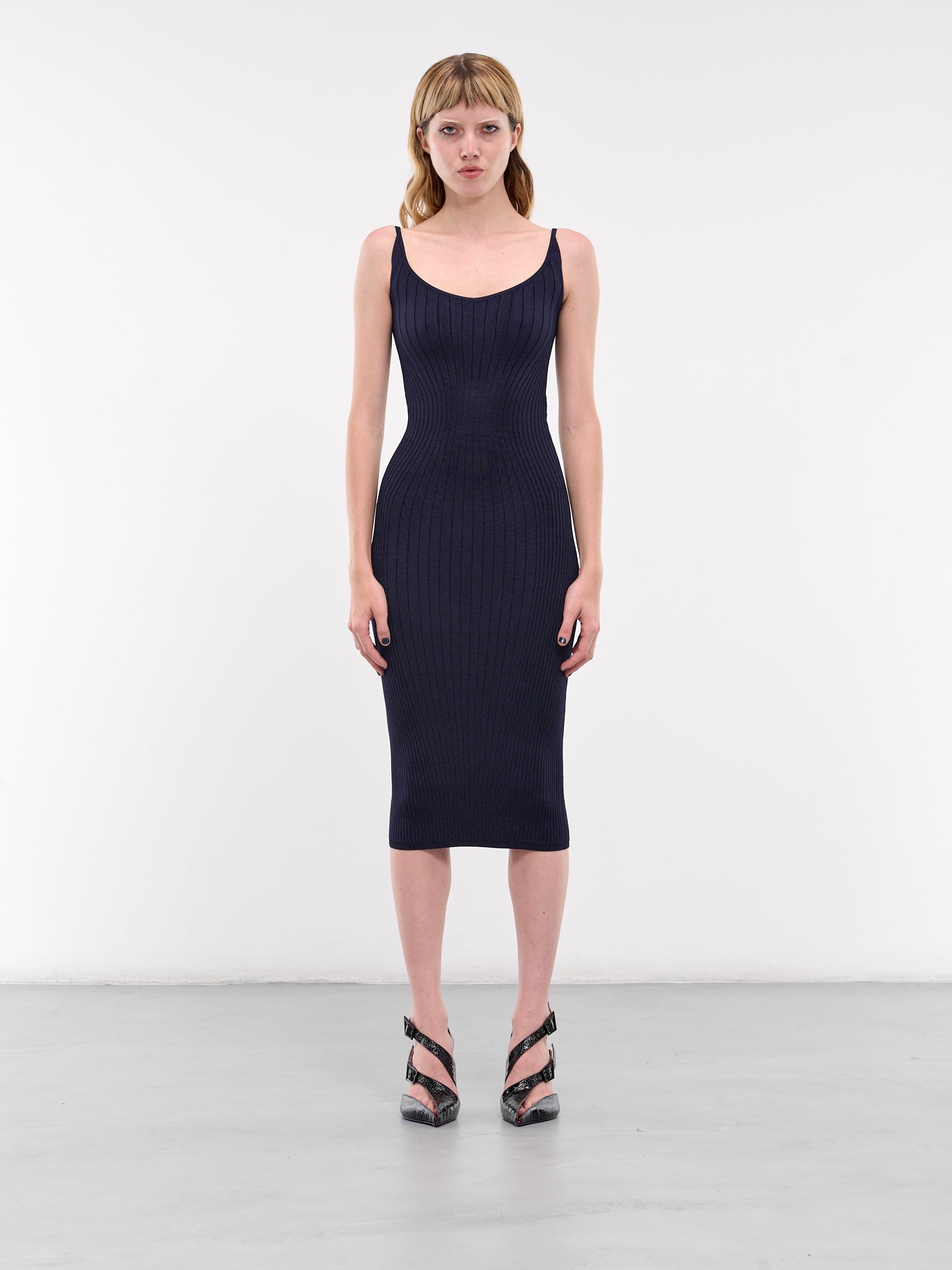 Contoured Rib-Knit Midi Dress (24WR016291116-TECHNICAL-BLUE)