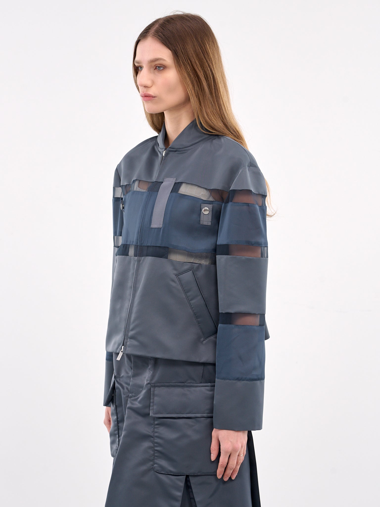 Nylon Twill Mix Blouson (25-07676-375-BLUE-GRAY)