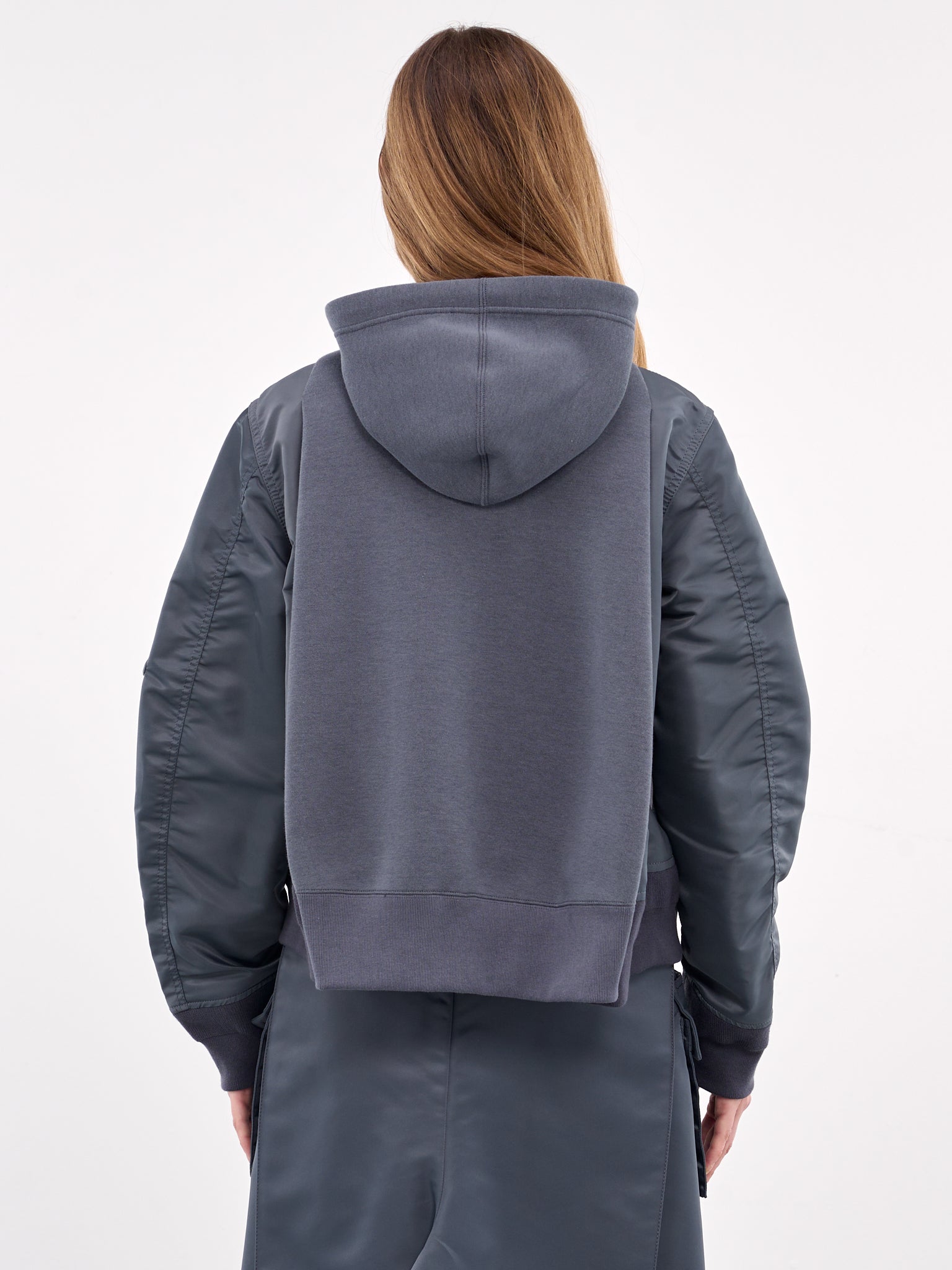 Mixed-Material Hoodie (25-07685-375-BLUE-GRAY)