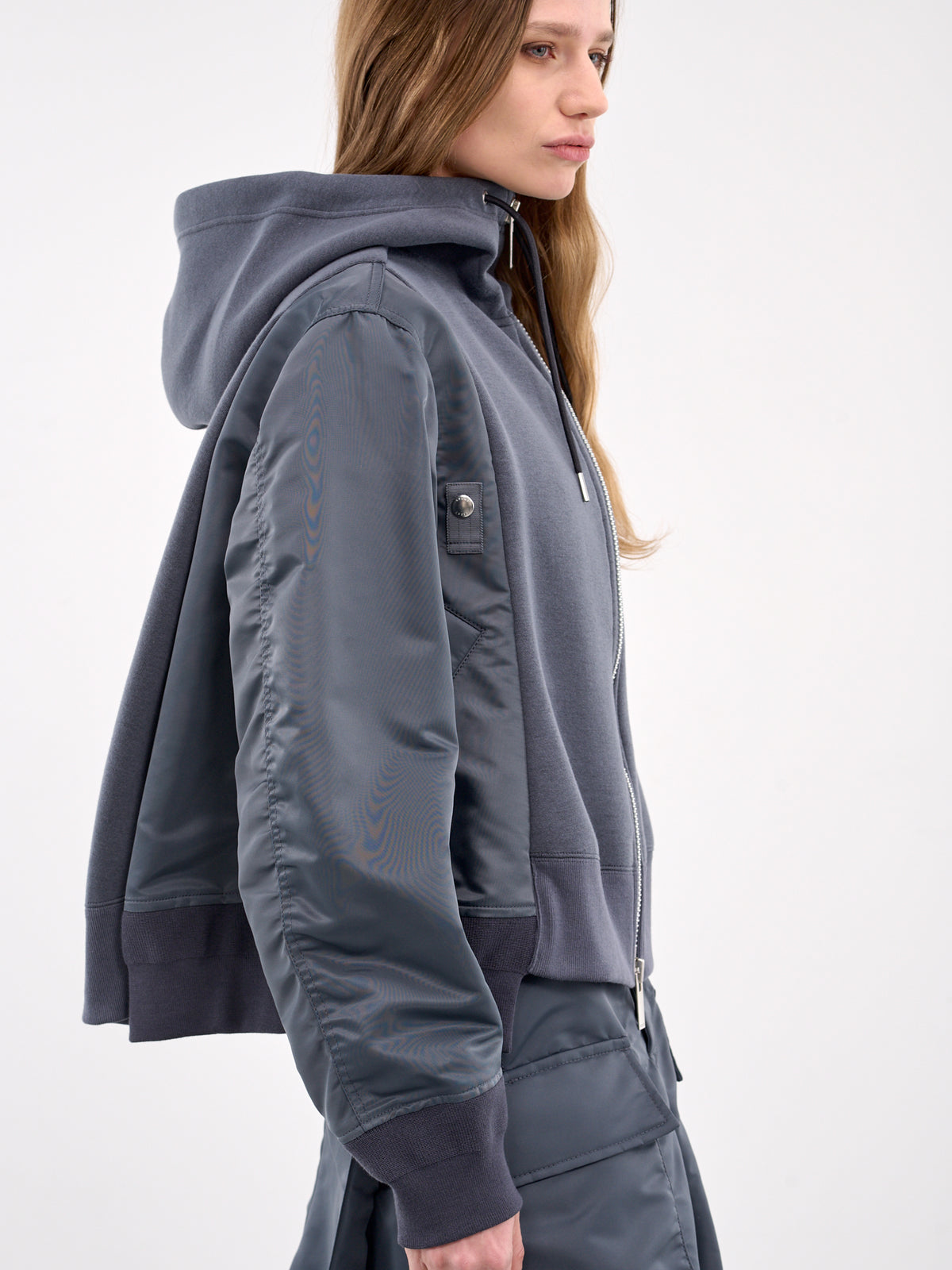 Mixed-Material Hoodie (25-07685-375-BLUE-GRAY)