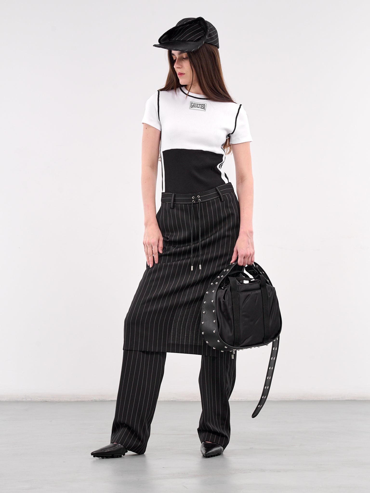 The Lace-Up Pant Skirt (25-33-F-PJ010-C074-BLACK-WHITE)