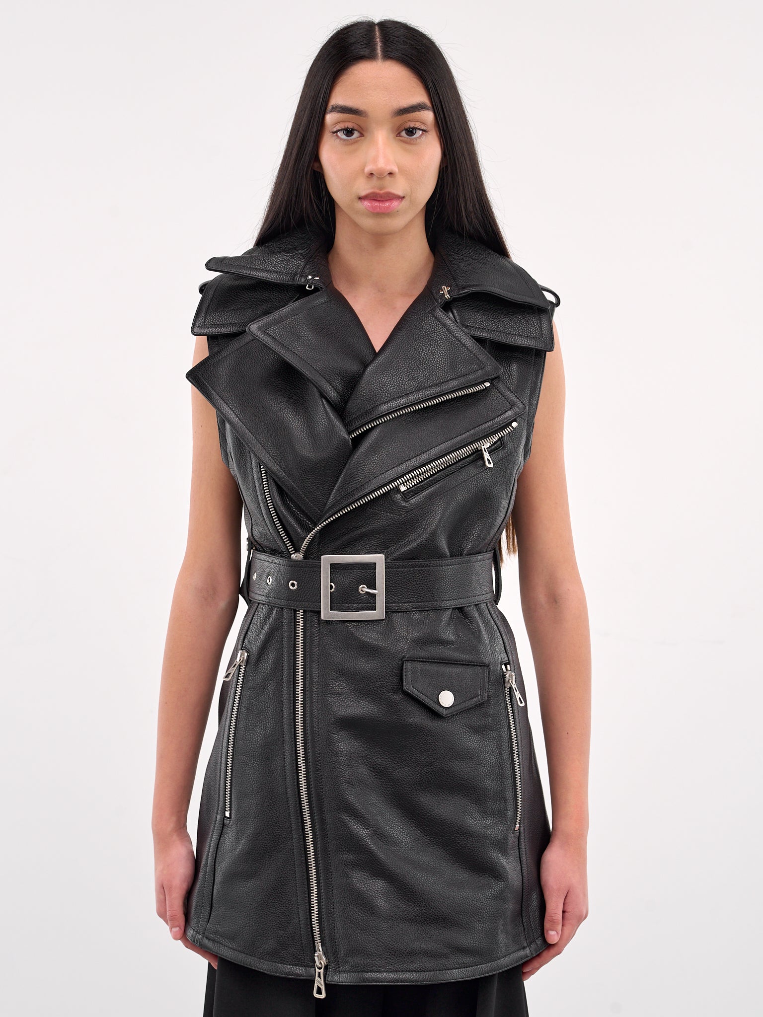 The Leather Vest (25-34-F-GI007B-L027-BLACK-WHIT)