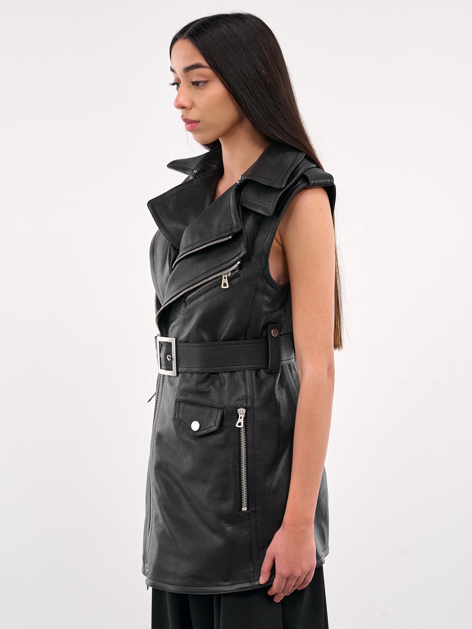 The Leather Vest (25-34-F-GI007B-L027-BLACK-WHIT)