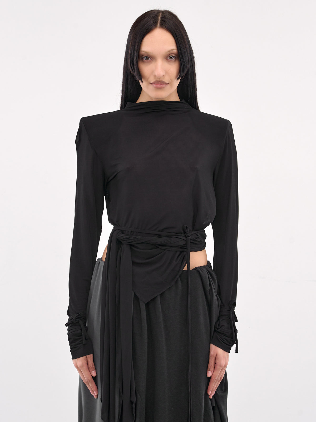 Draped Structured Shoulder Blouse (25011474-BLACK)