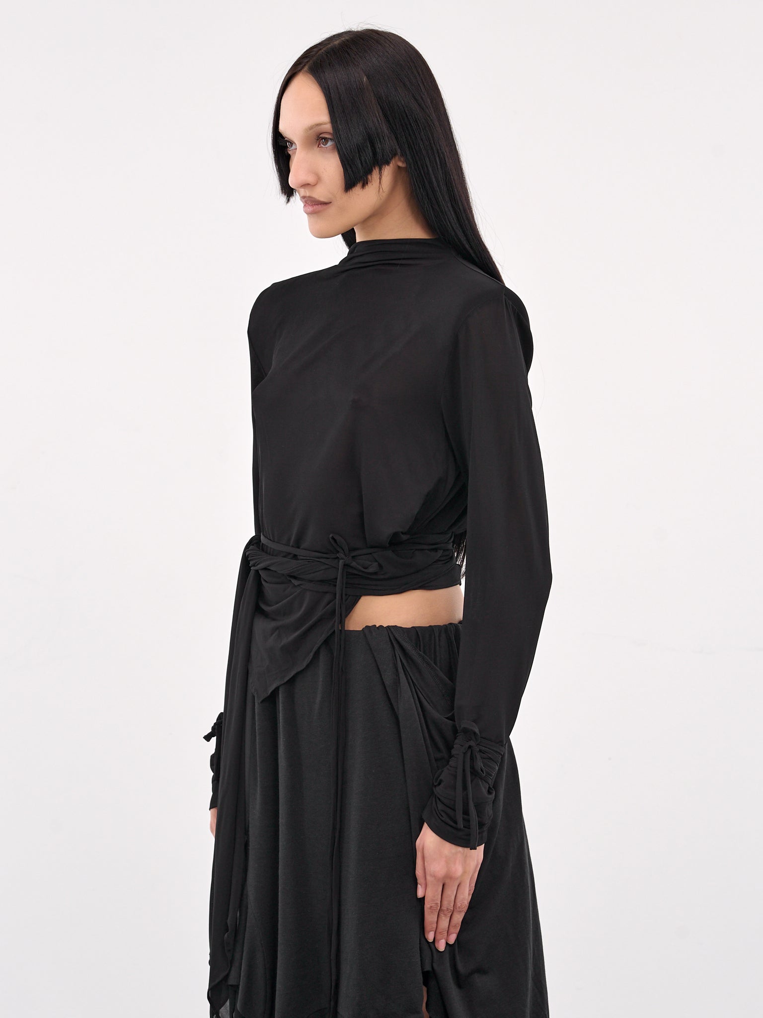 Draped Structured Shoulder Blouse (25011474-BLACK)