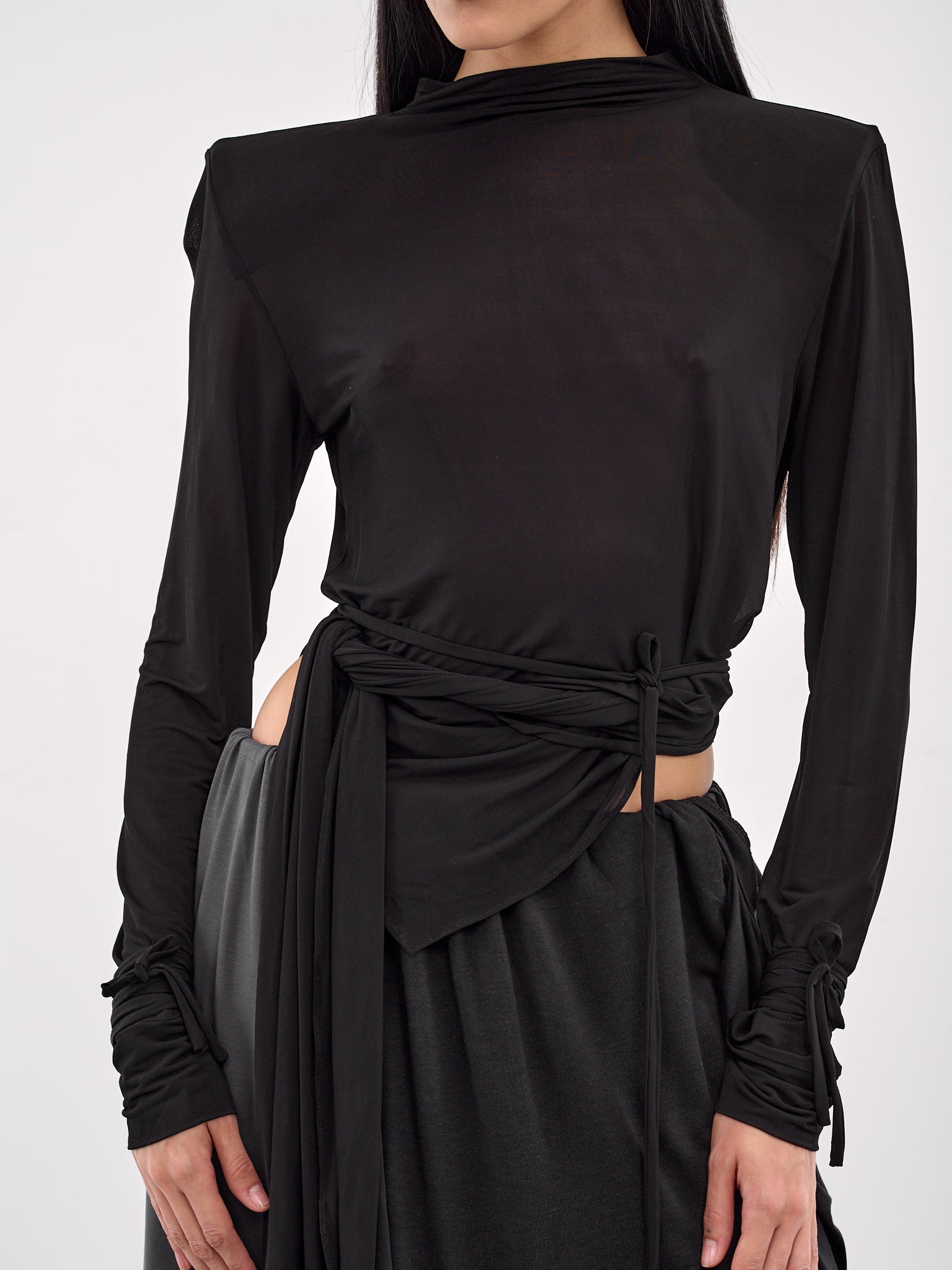 Draped Structured Shoulder Blouse (25011474-BLACK)