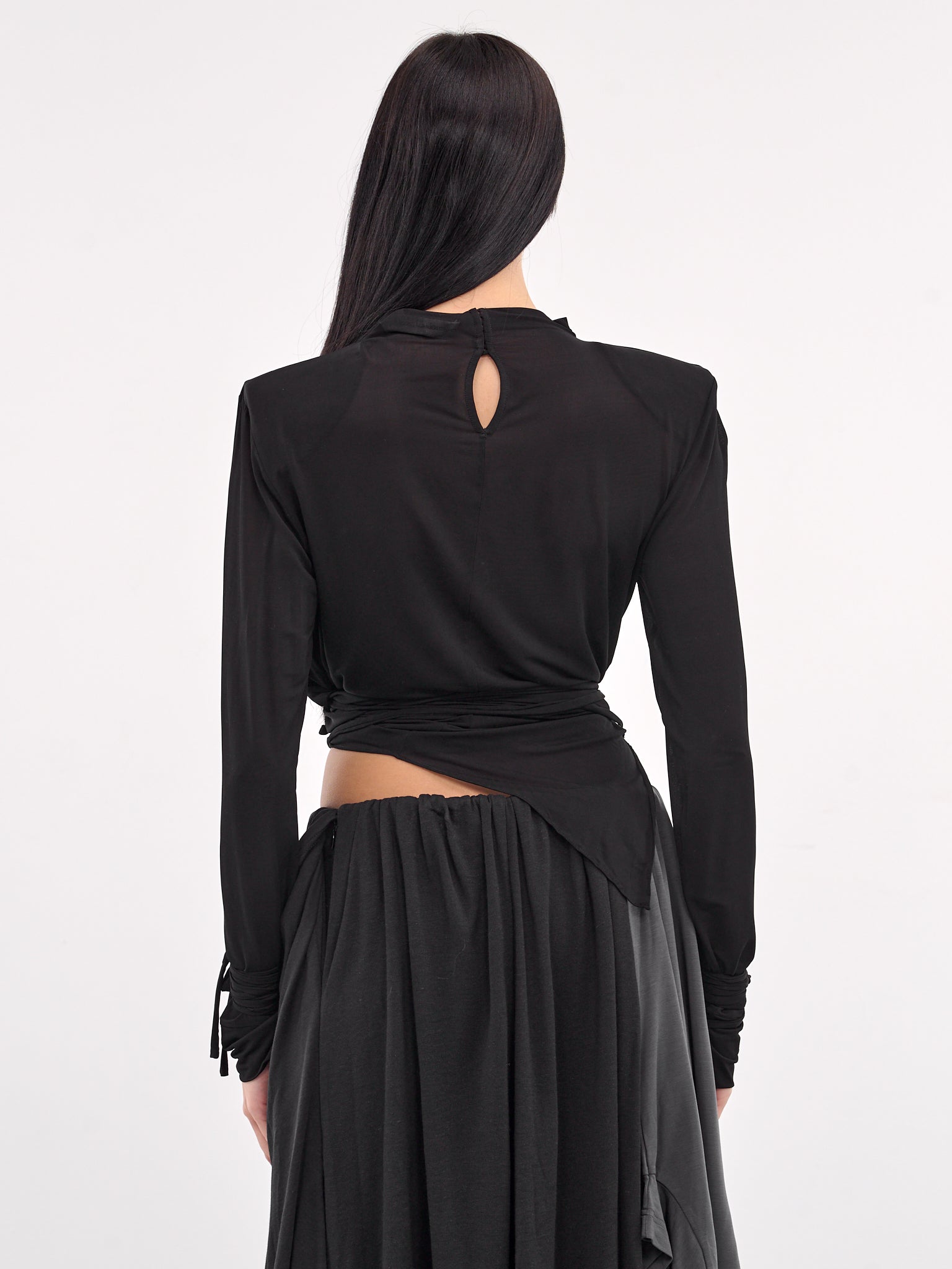 Draped Structured Shoulder Blouse (25011474-BLACK)