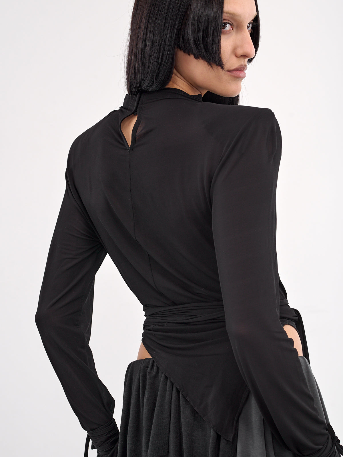 Draped Structured Shoulder Blouse (25011474-BLACK)