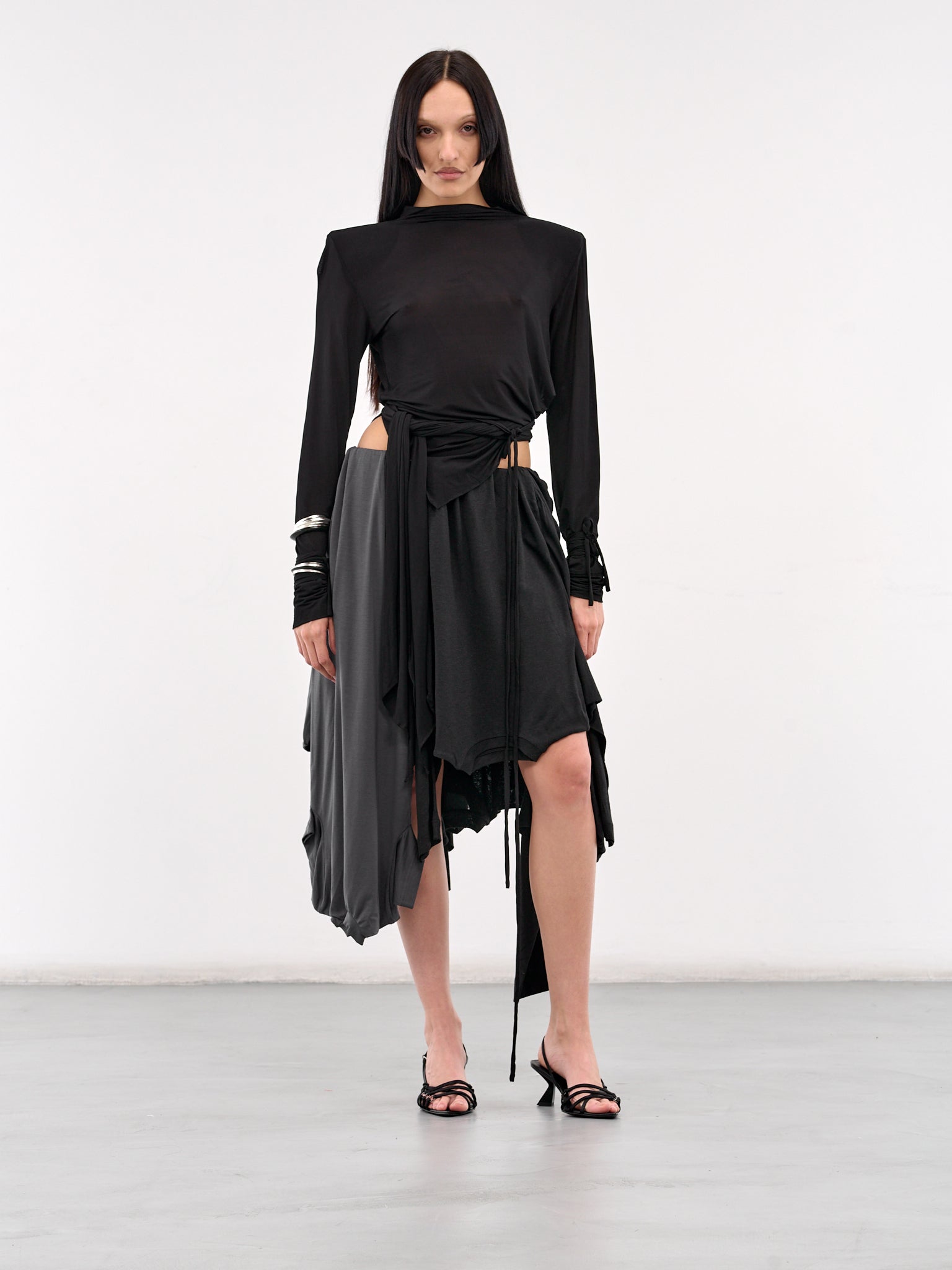 Draped Structured Shoulder Blouse (25011474-BLACK)