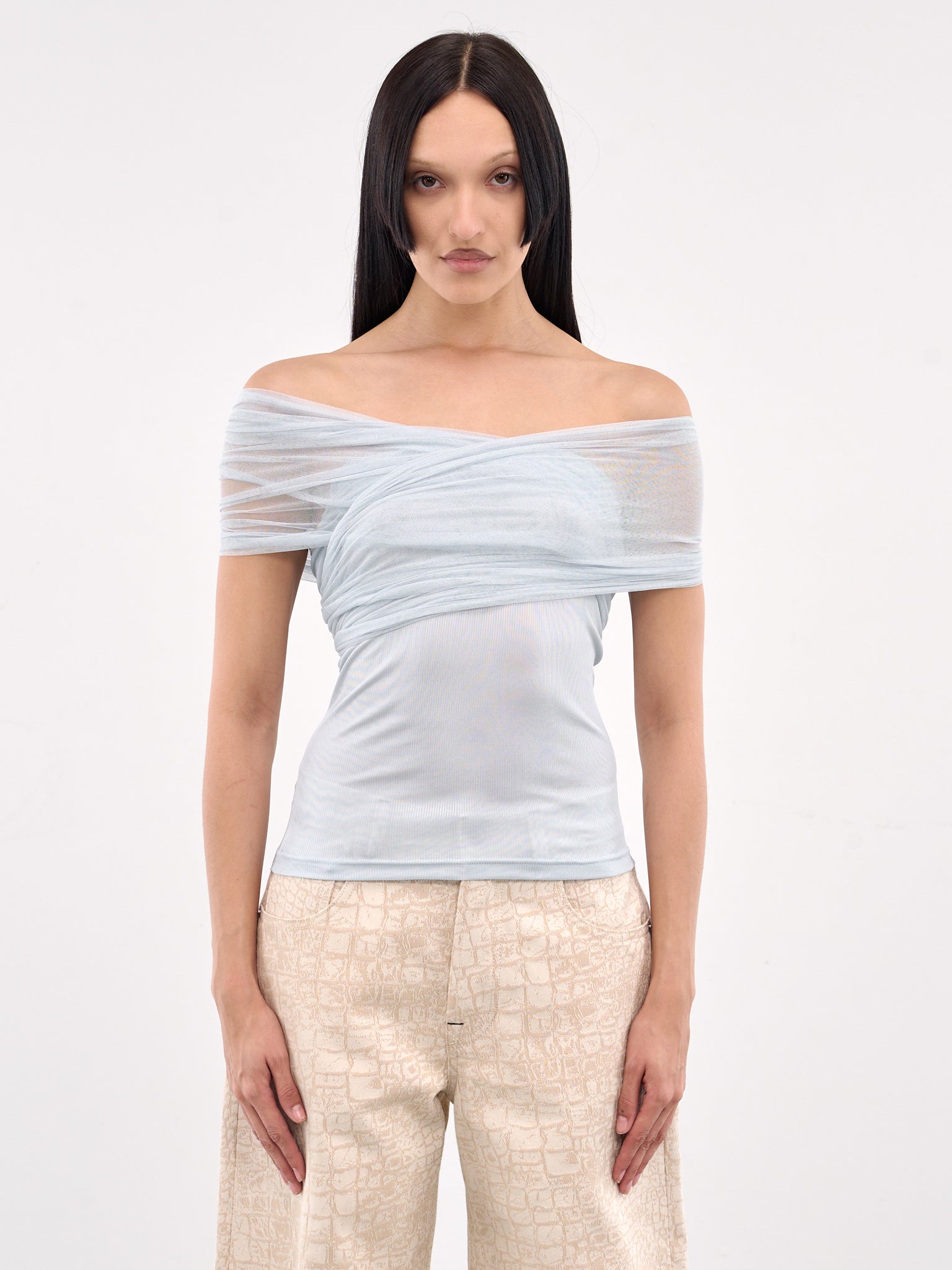 Draped Blouse (25011580-CLEAR-BLUE)