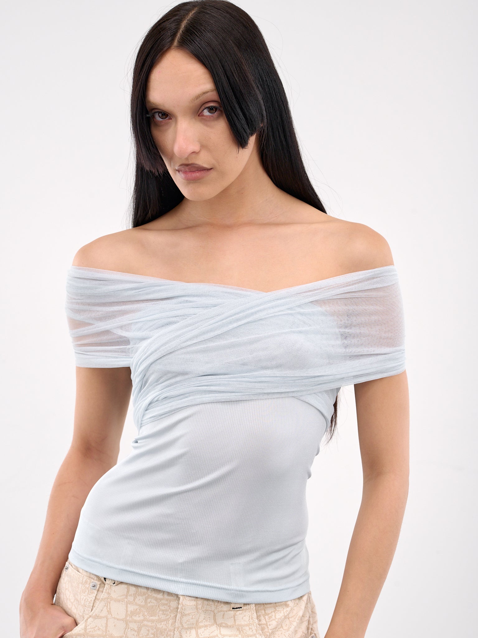 Draped Blouse (25011580-CLEAR-BLUE)