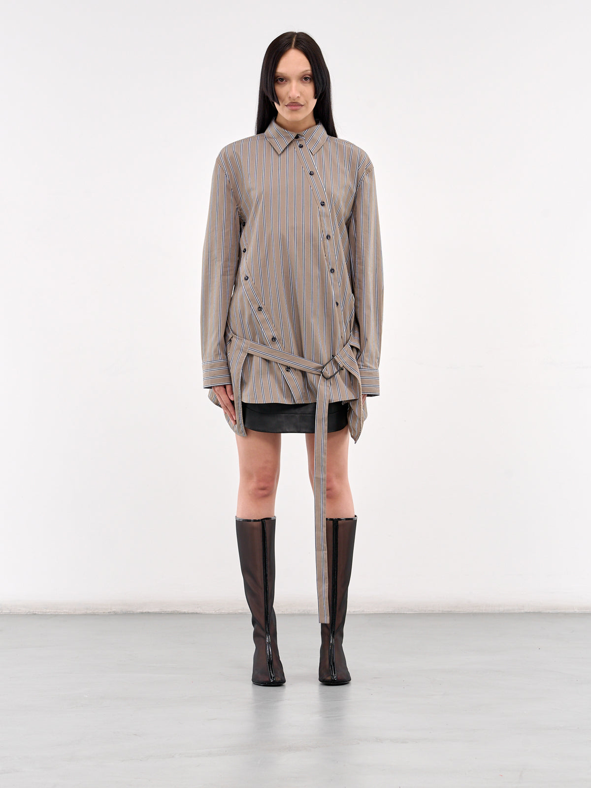 Asymmetric Draped Shirt Dress (25013570-EUCALYPT-NAVY)