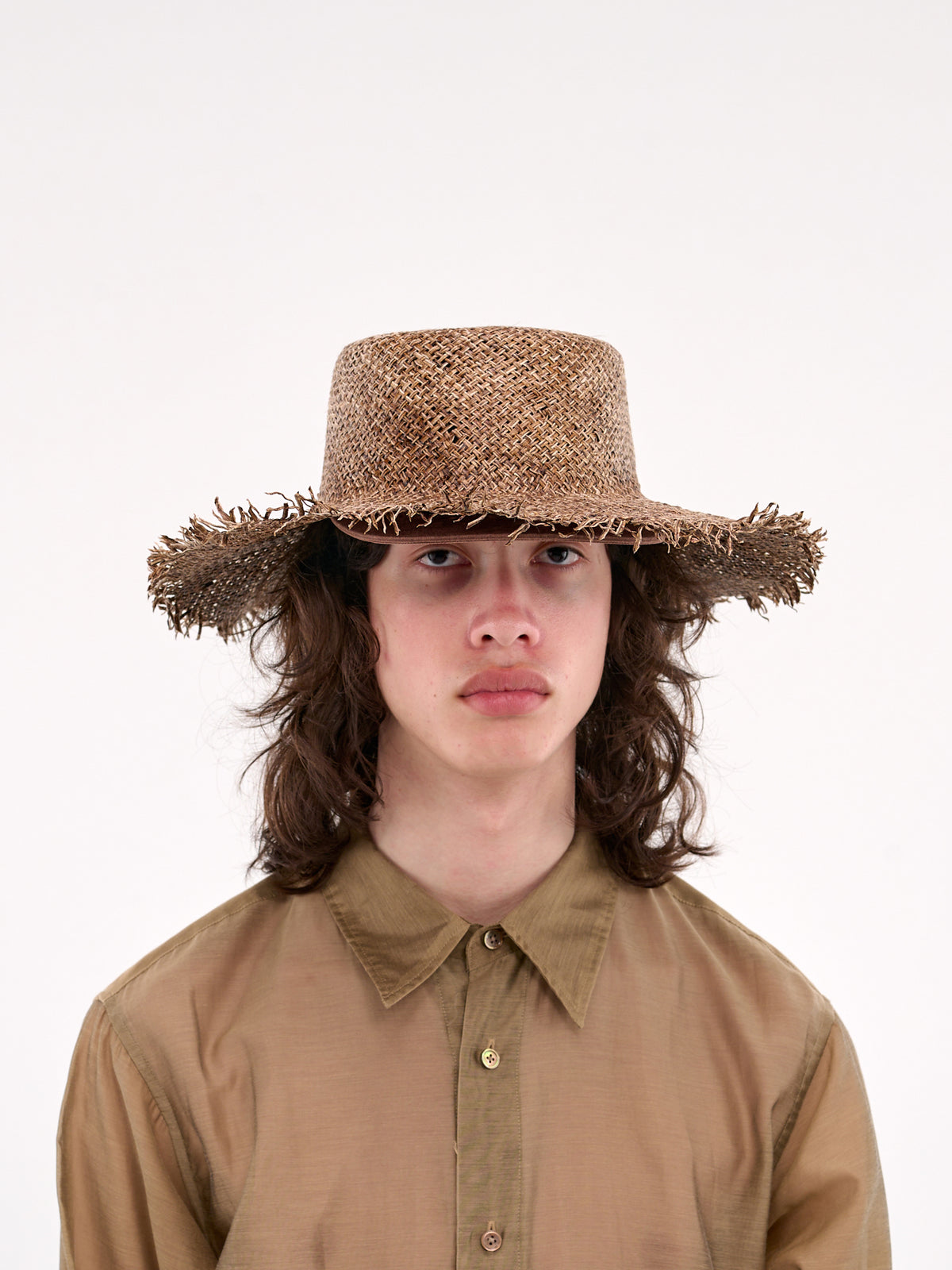 Layered Raffia & Paper Bucket Hat (25101-HLZ-23-BROWN)