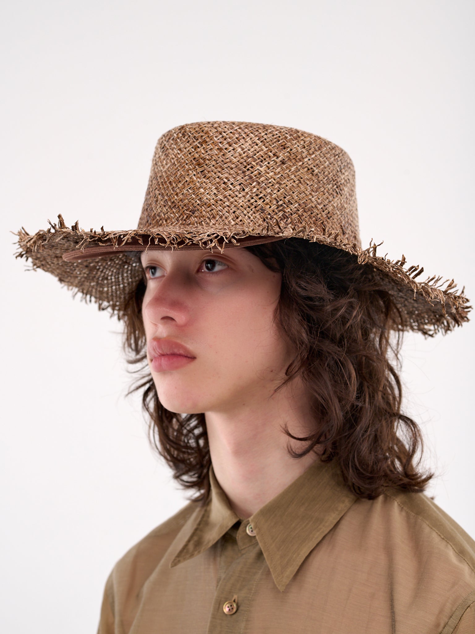 Layered Raffia & Paper Bucket Hat (25101-HLZ-23-BROWN)