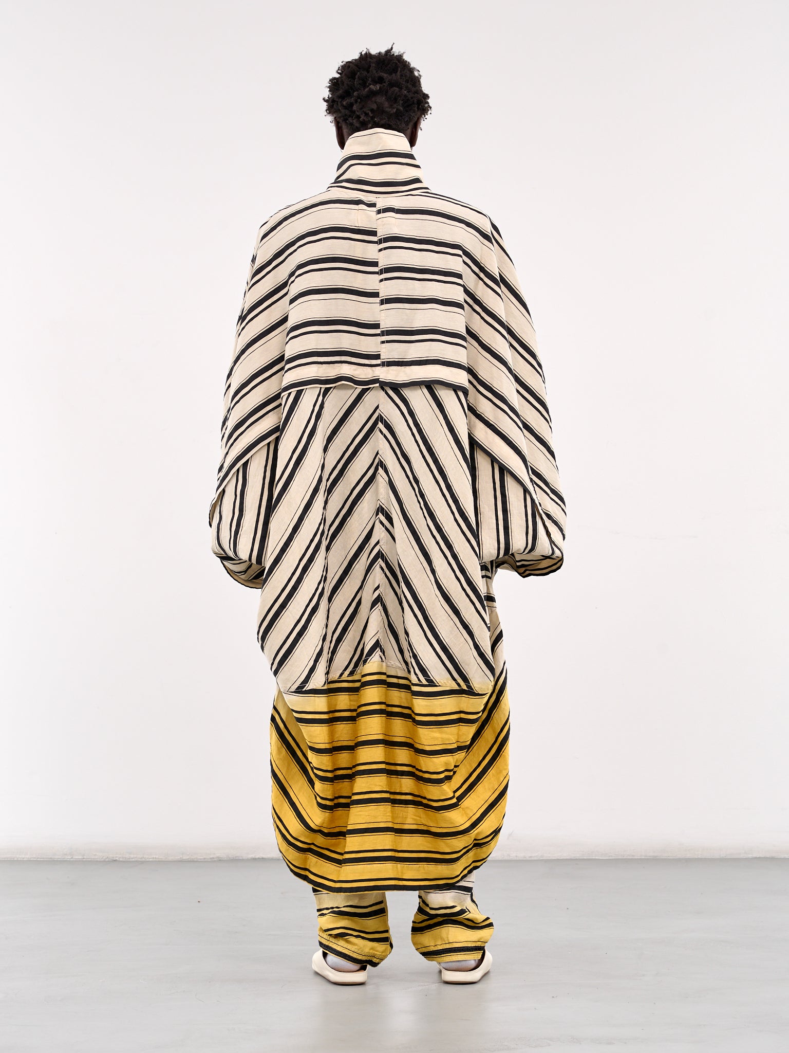 Striped Oversized Cotton Raincoat (25E96MXR13-011-IVORY-BASE)