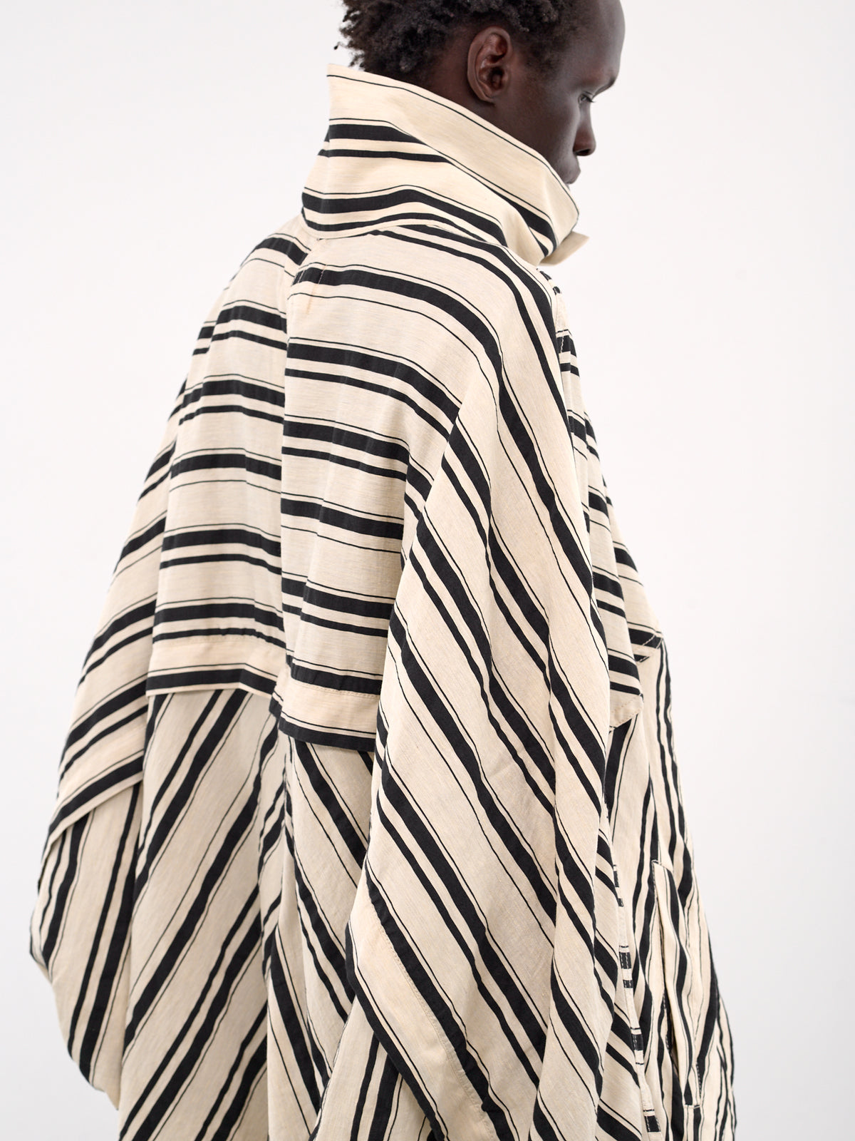 Striped Oversized Cotton Raincoat (25E96MXR13-011-IVORY-BASE)