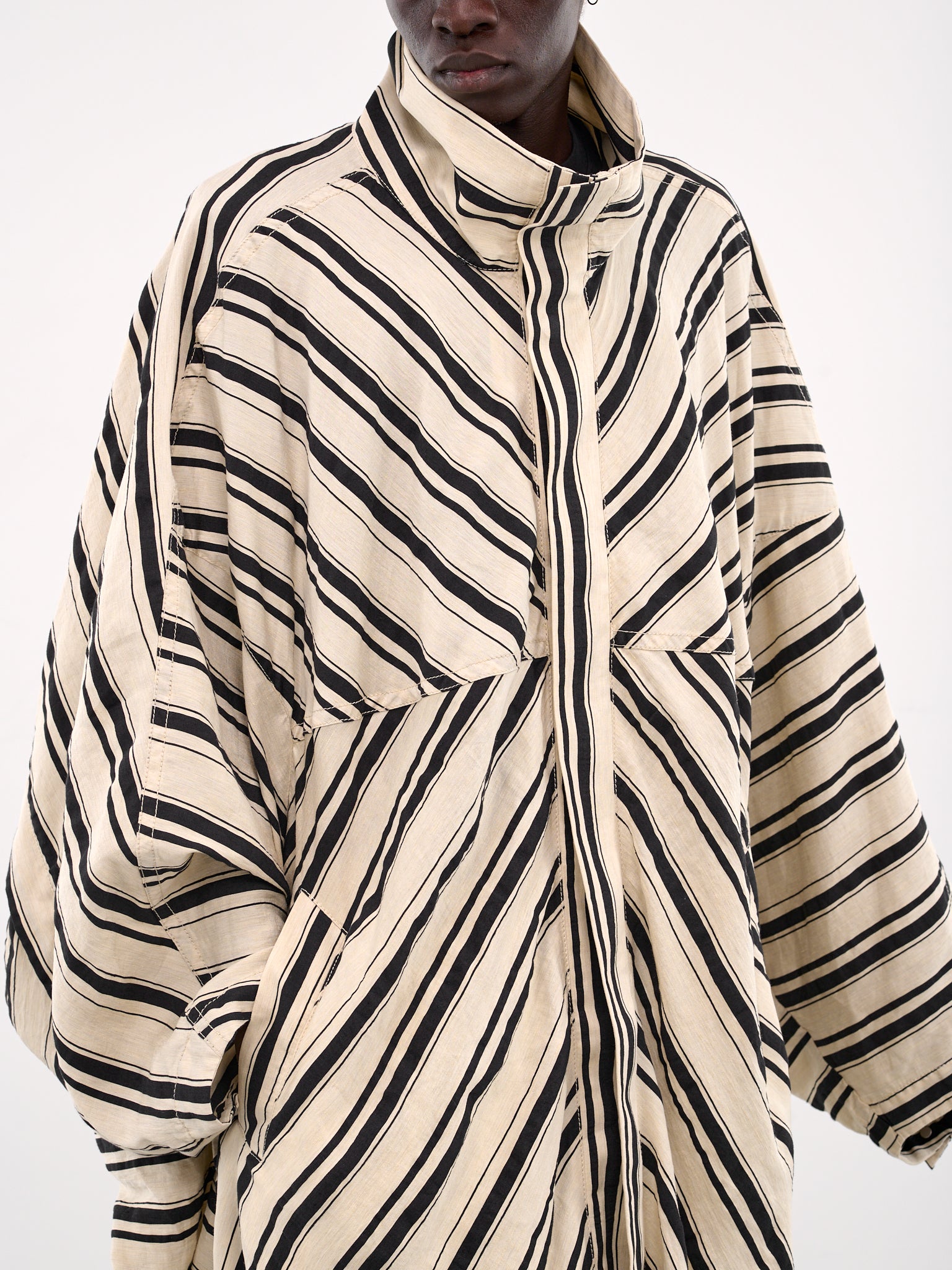 Striped Oversized Cotton Raincoat (25E96MXR13-011-IVORY-BASE)