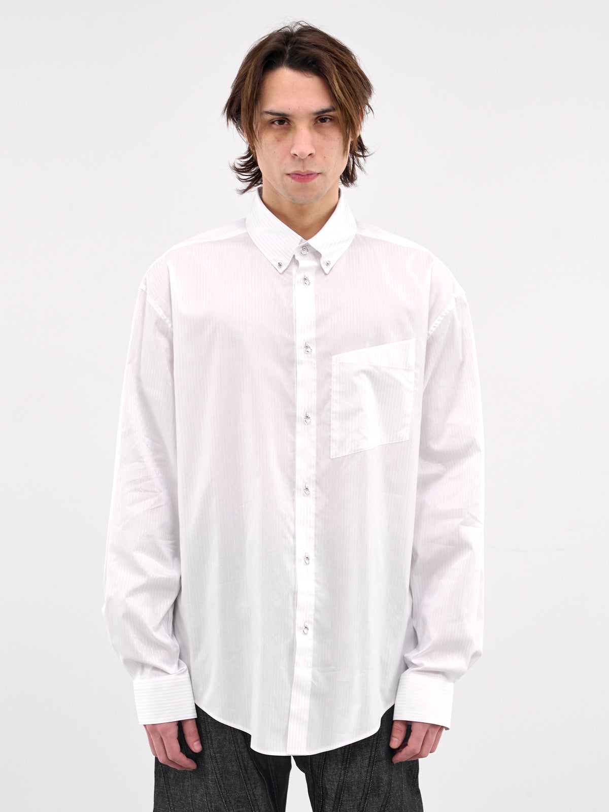 Pinstripe Poplin Shirt (25P1TO07242011-WHITE)