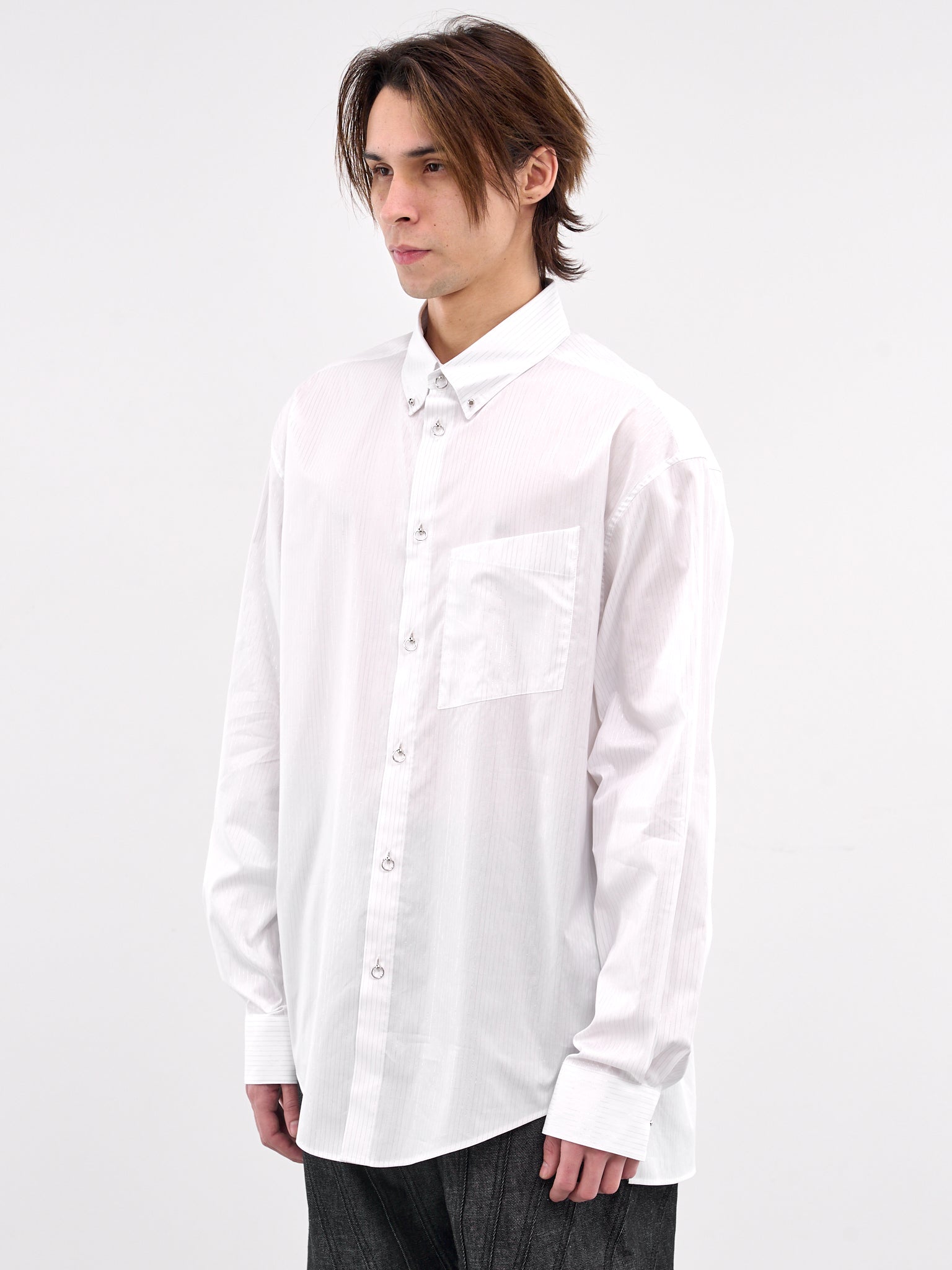 Pinstripe Poplin Shirt (25P1TO07242011-WHITE)