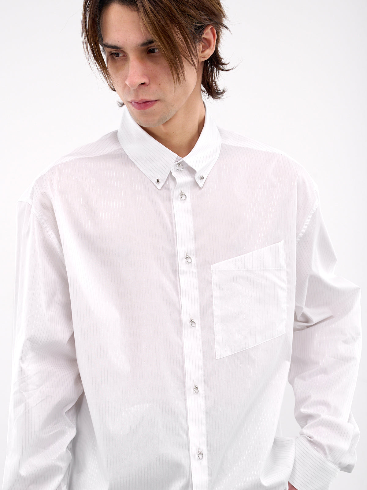 Pinstripe Poplin Shirt (25P1TO07242011-WHITE)