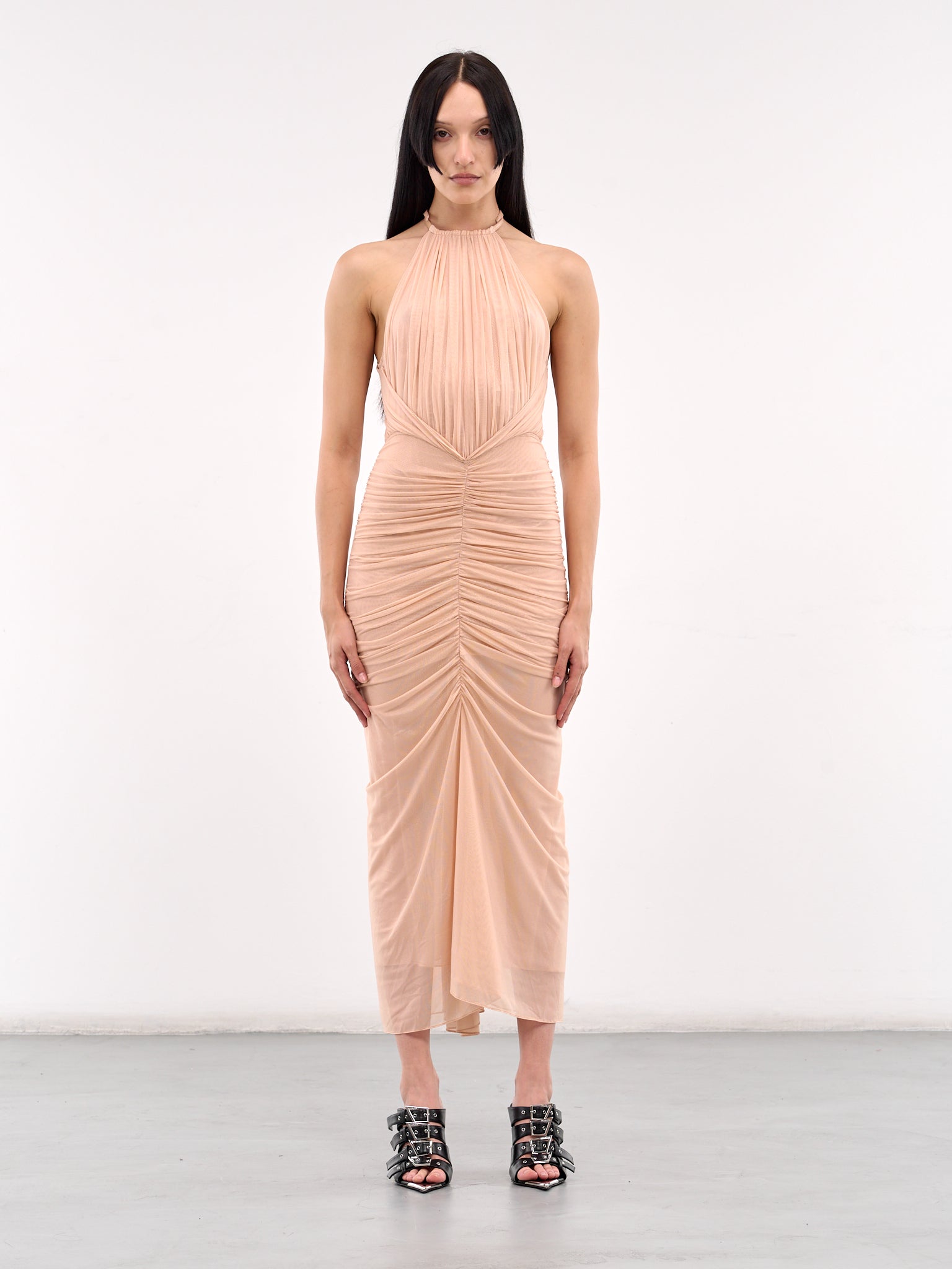 Ruched Halter Maxi Dress (25P3RO17115000-METALLIC-BEIGE)