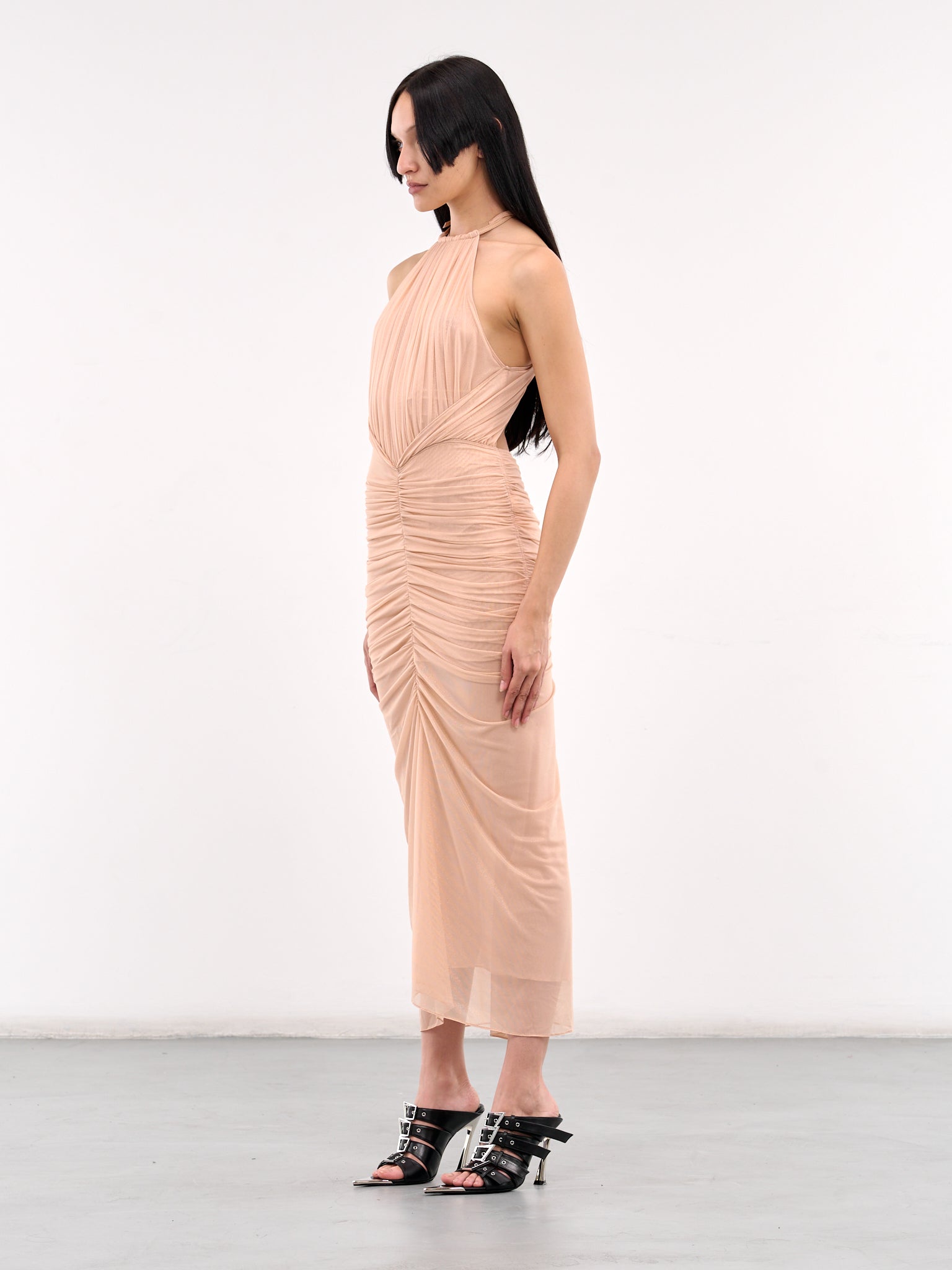 Ruched Halter Maxi Dress (25P3RO17115000-METALLIC-BEIGE)