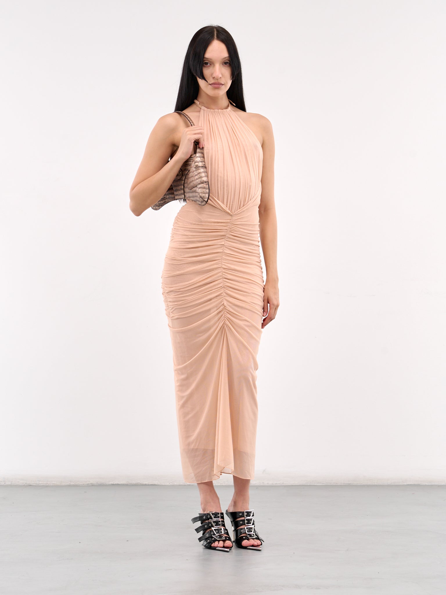 Ruched Halter Maxi Dress (25P3RO17115000-METALLIC-BEIGE)