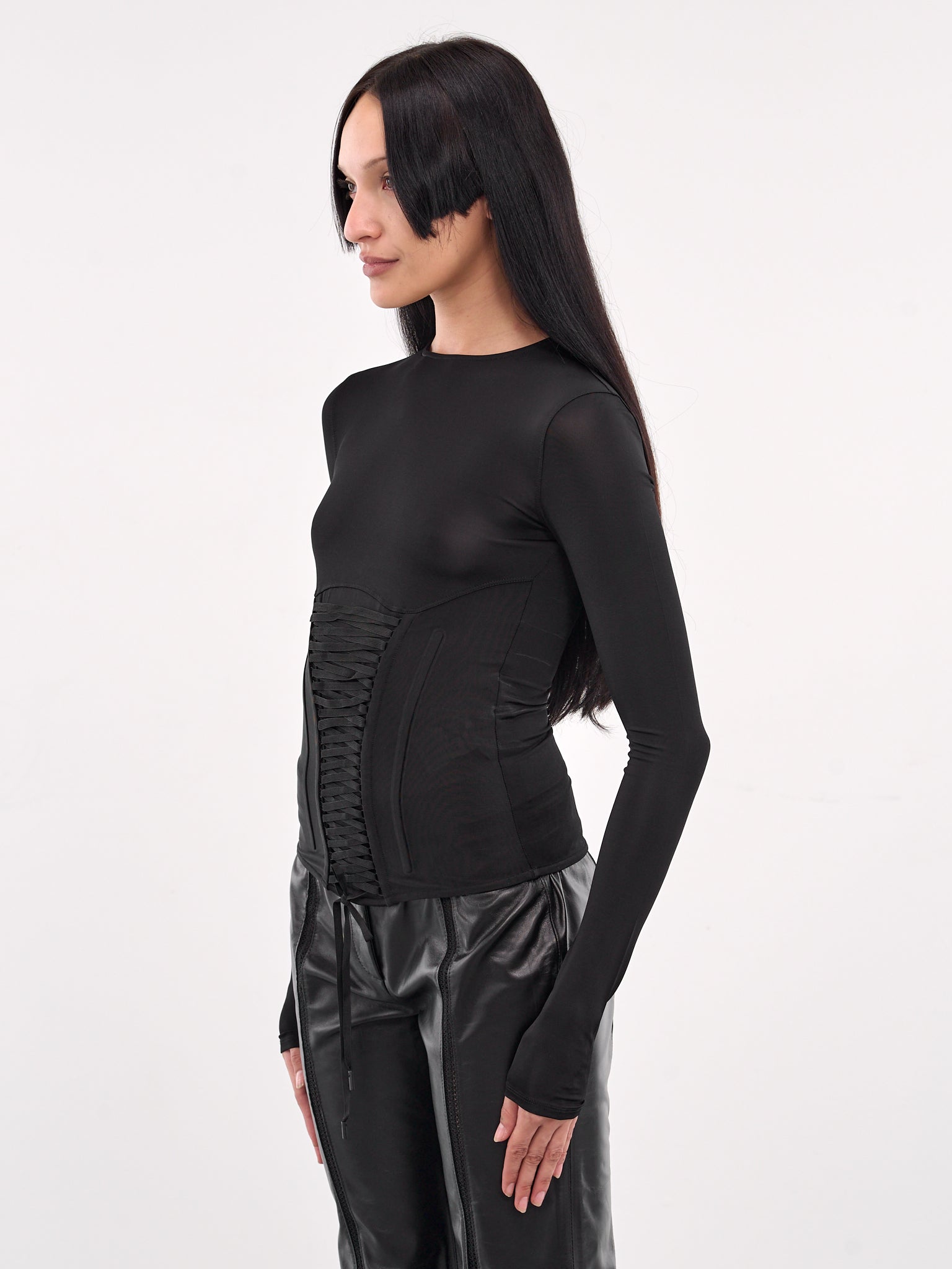 Corset Long Sleeve Top (25P3TO07706005-BLACK)