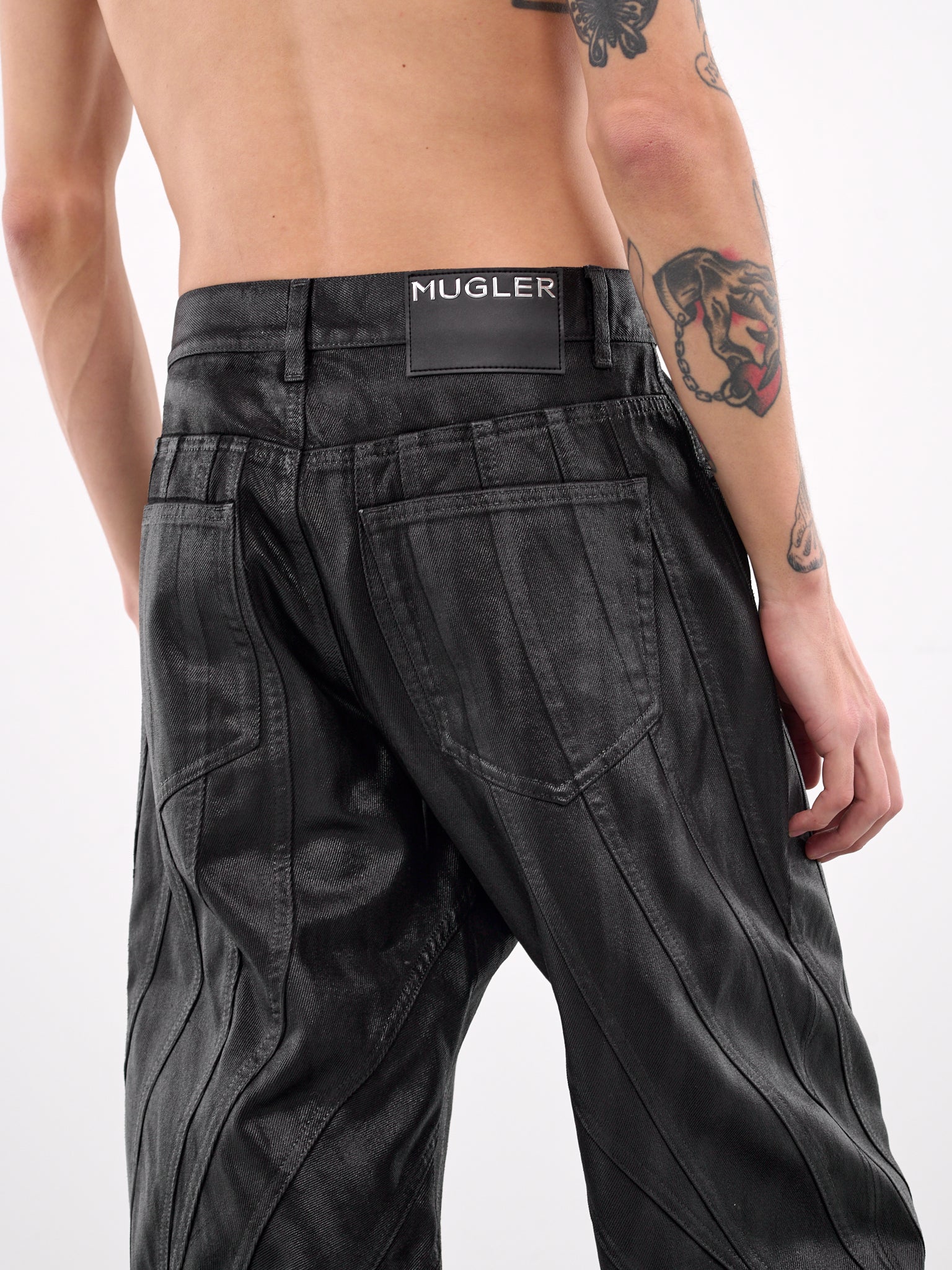 Waxed Spiral Baggy Jeans (25P6PA03272008-WAX-SHINY-BLACK)