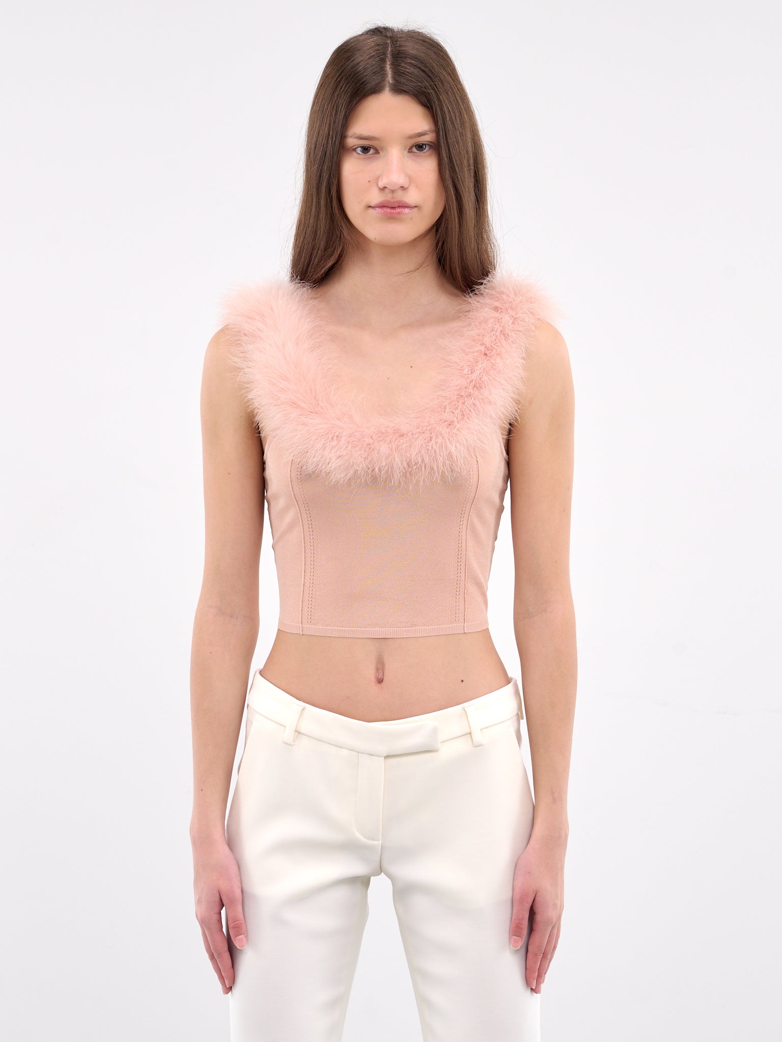 Feather Trim Knit Tank Top (2M559A-N0145-EYESHADOW-PINK)