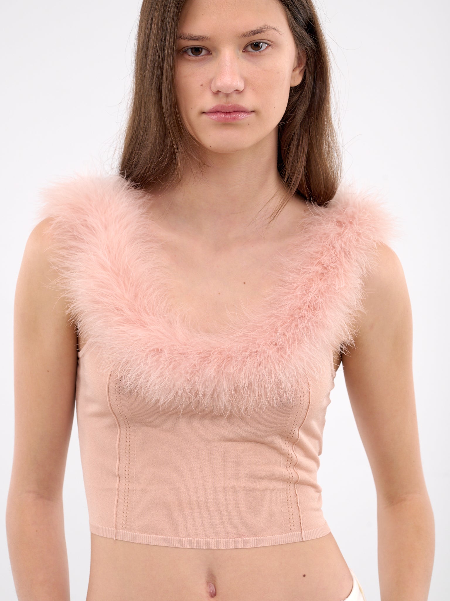 Feather Trim Knit Tank Top (2M559A-N0145-EYESHADOW-PINK)