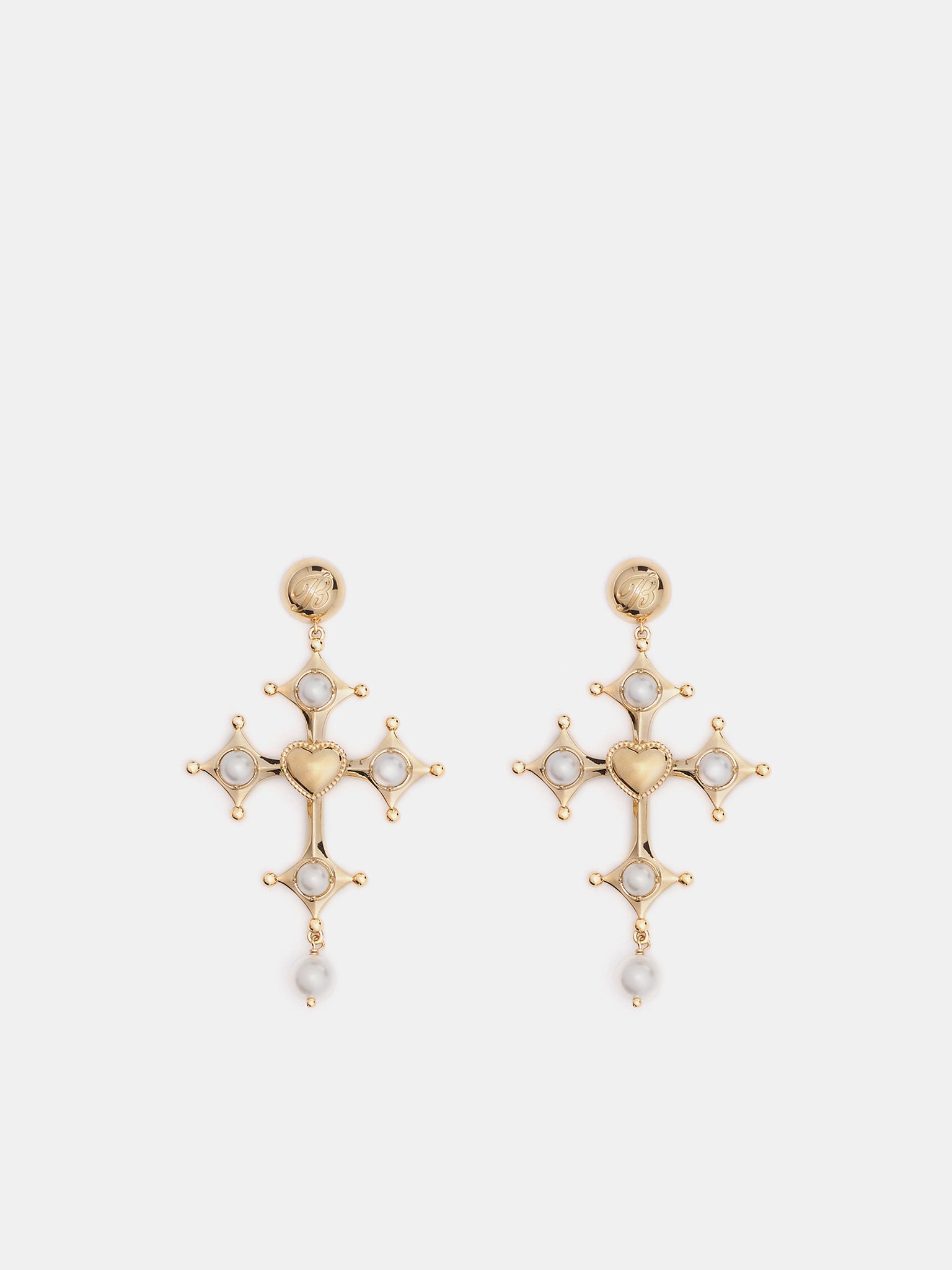 Pearl Cross Earrings (2W319A-C1070-IVORY-LIGHT-GOLD)