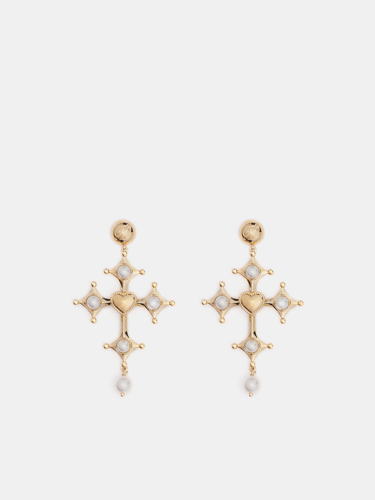 Pearl Cross Earrings (2W319A-C1070-IVORY-LIGHT-GOLD)