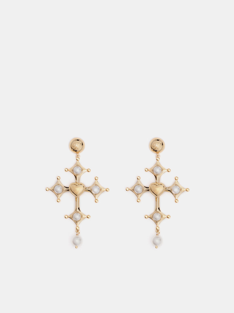 Pearl Cross Earrings (2W319A-C1070-IVORY-LIGHT-GOLD)