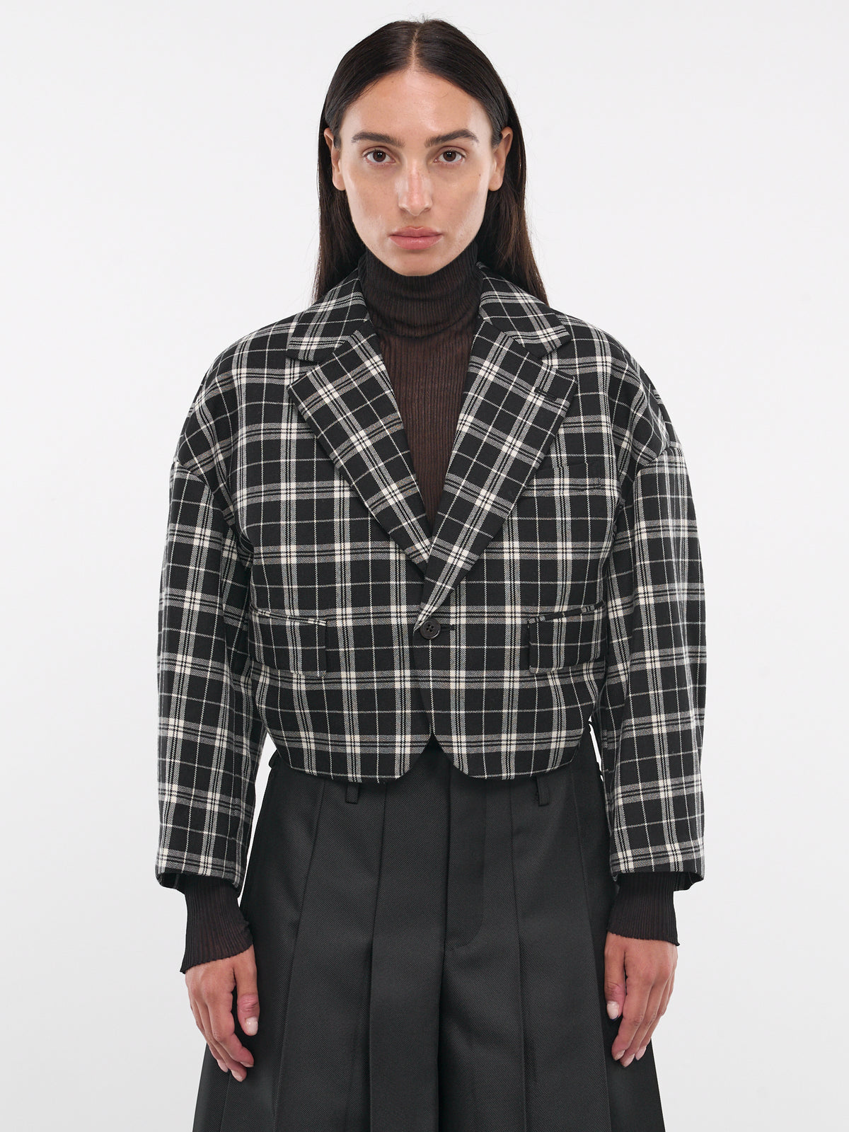 Ruched Plaid Blazer (3N-J005-051-PLAID)