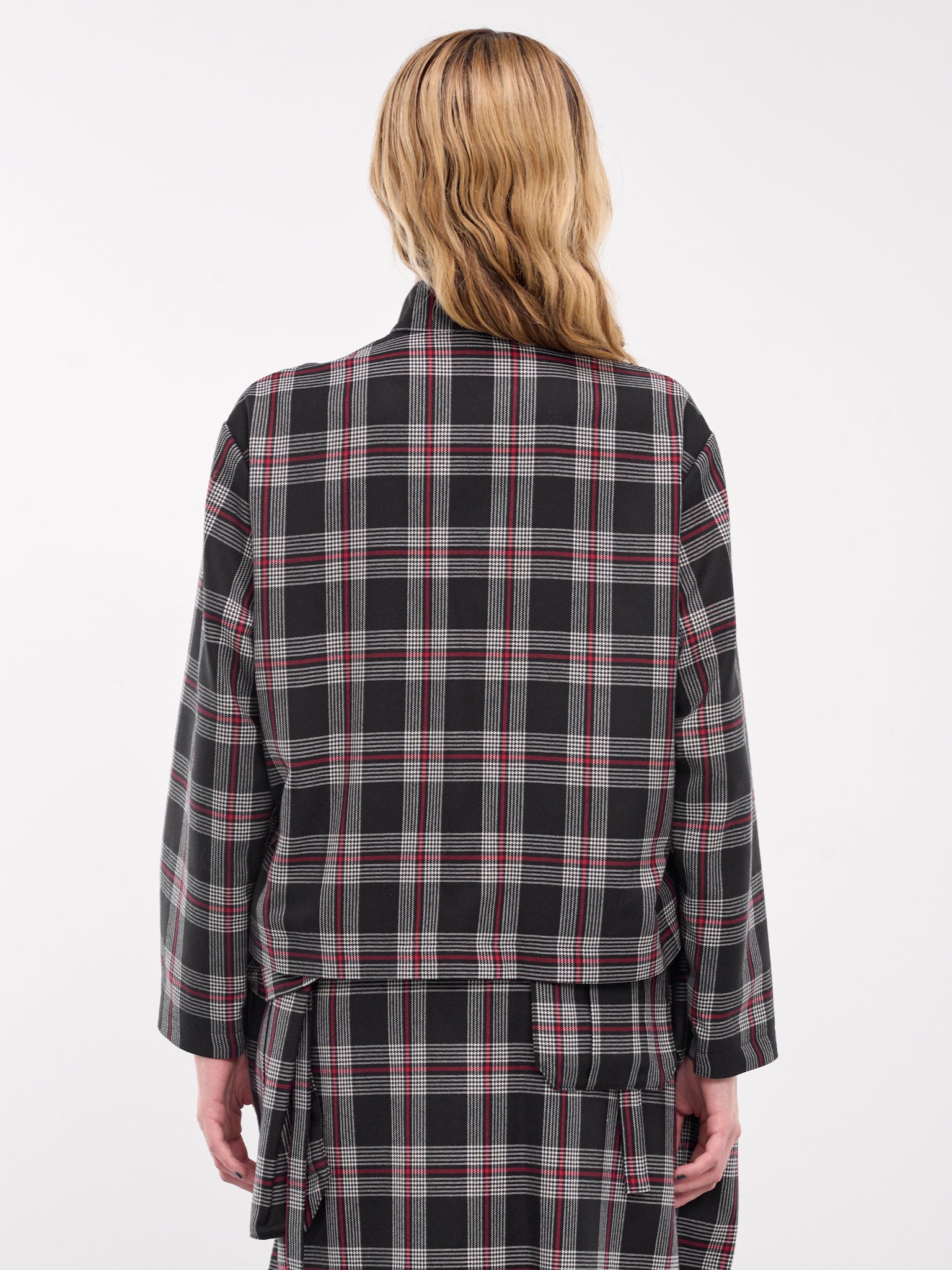 Plaid Draped Jacket (3N-J008-051-BLACK-RED)