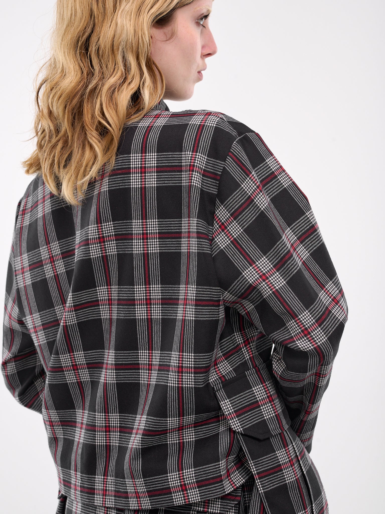 Plaid Draped Jacket (3N-J008-051-BLACK-RED)