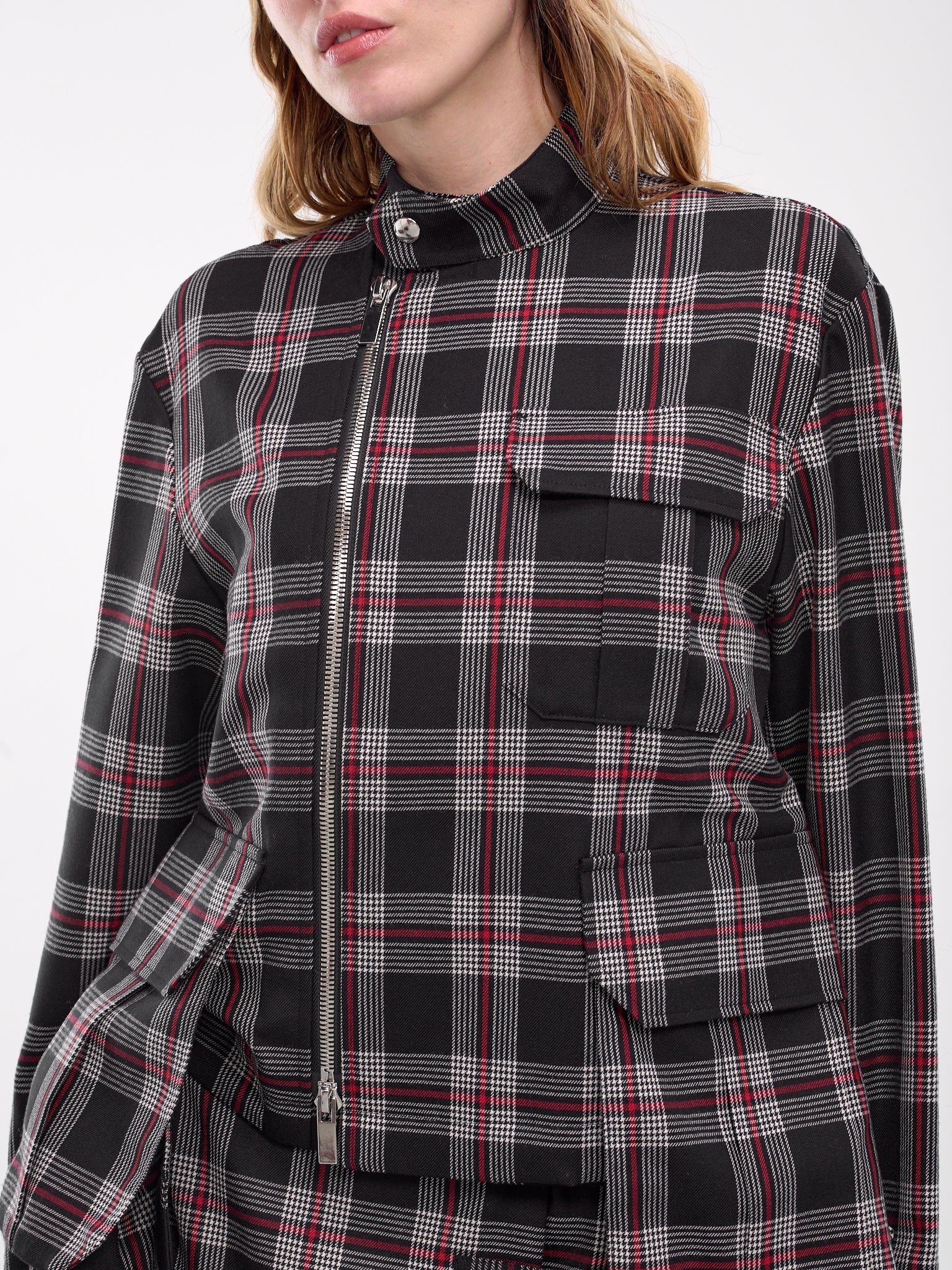 Plaid Draped Jacket (3N-J008-051-BLACK-RED)