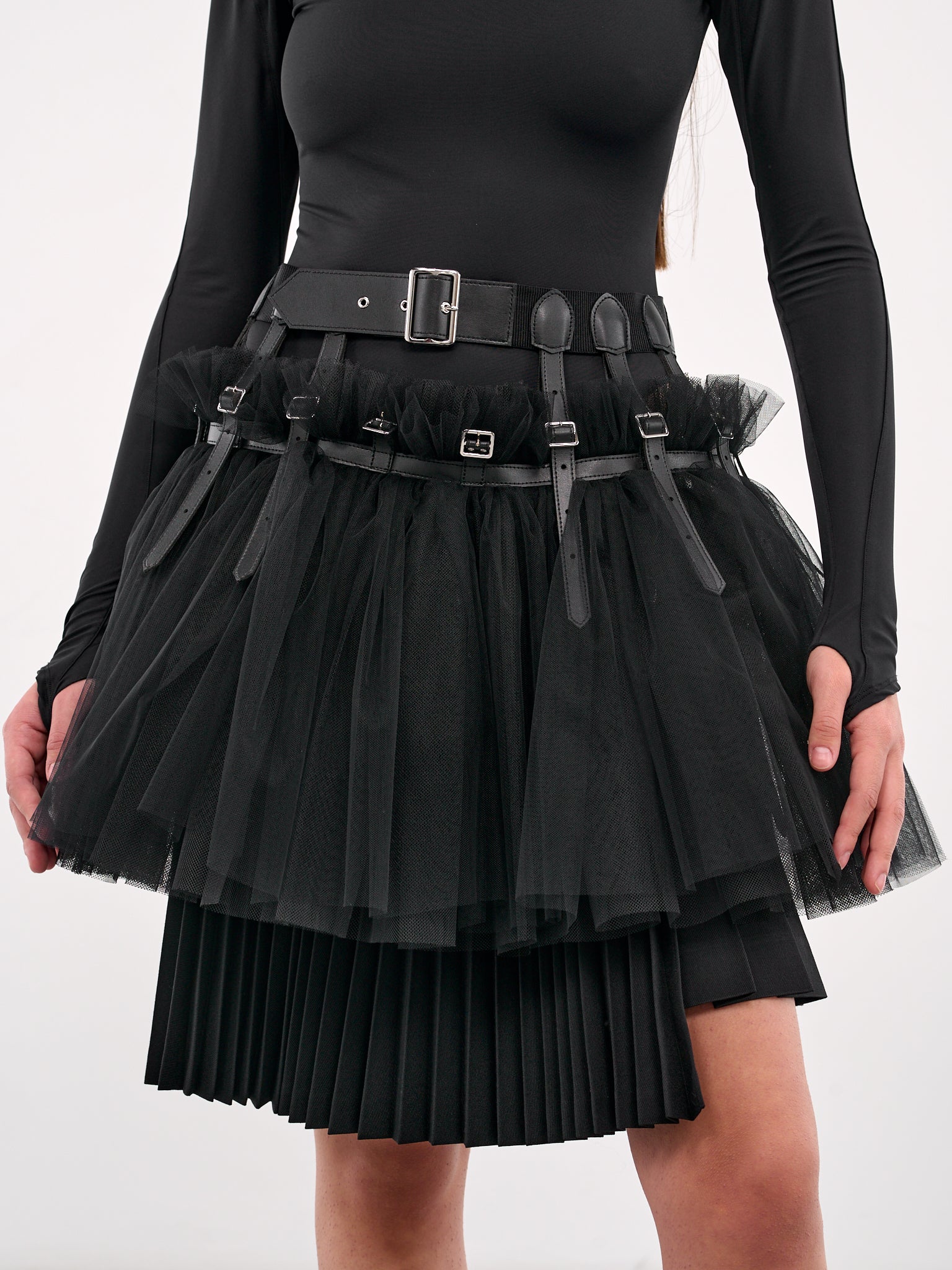 Layered Pleated Tulle Skirt (3O-S001-S25-BLACK)