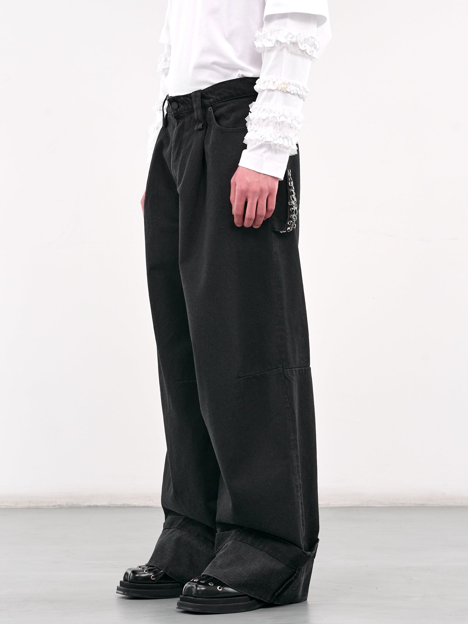 Wide Leg Puddle Denim Jeans (4131B-1239-BLACK-JET)