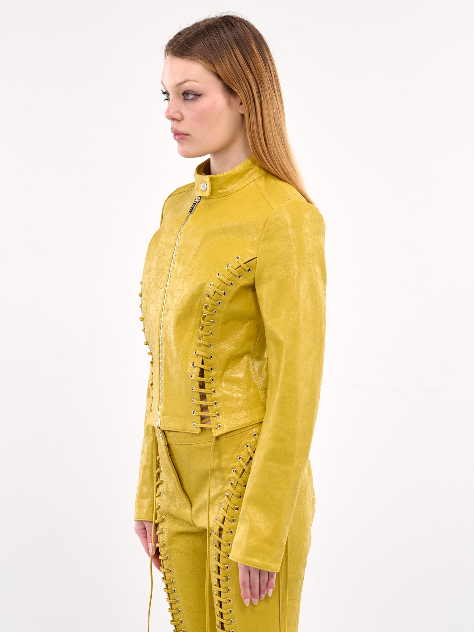 Lace-Up Leather Jacket (4L064A-N0486-MUSTARD-YELLOW)