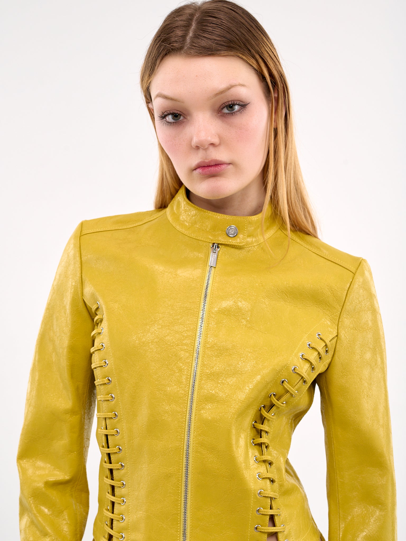 Lace-Up Leather Jacket (4L064A-N0486-MUSTARD-YELLOW)