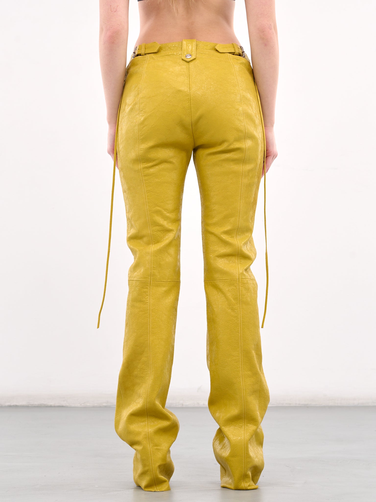 Lace-Up Leather Trousers (4L065A-N0486-MUSTARD-YELLOW)