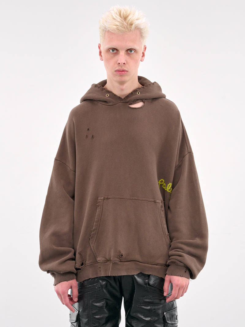 Distressed Logo Hoodie (4U010Q1008BRN-BROWN)